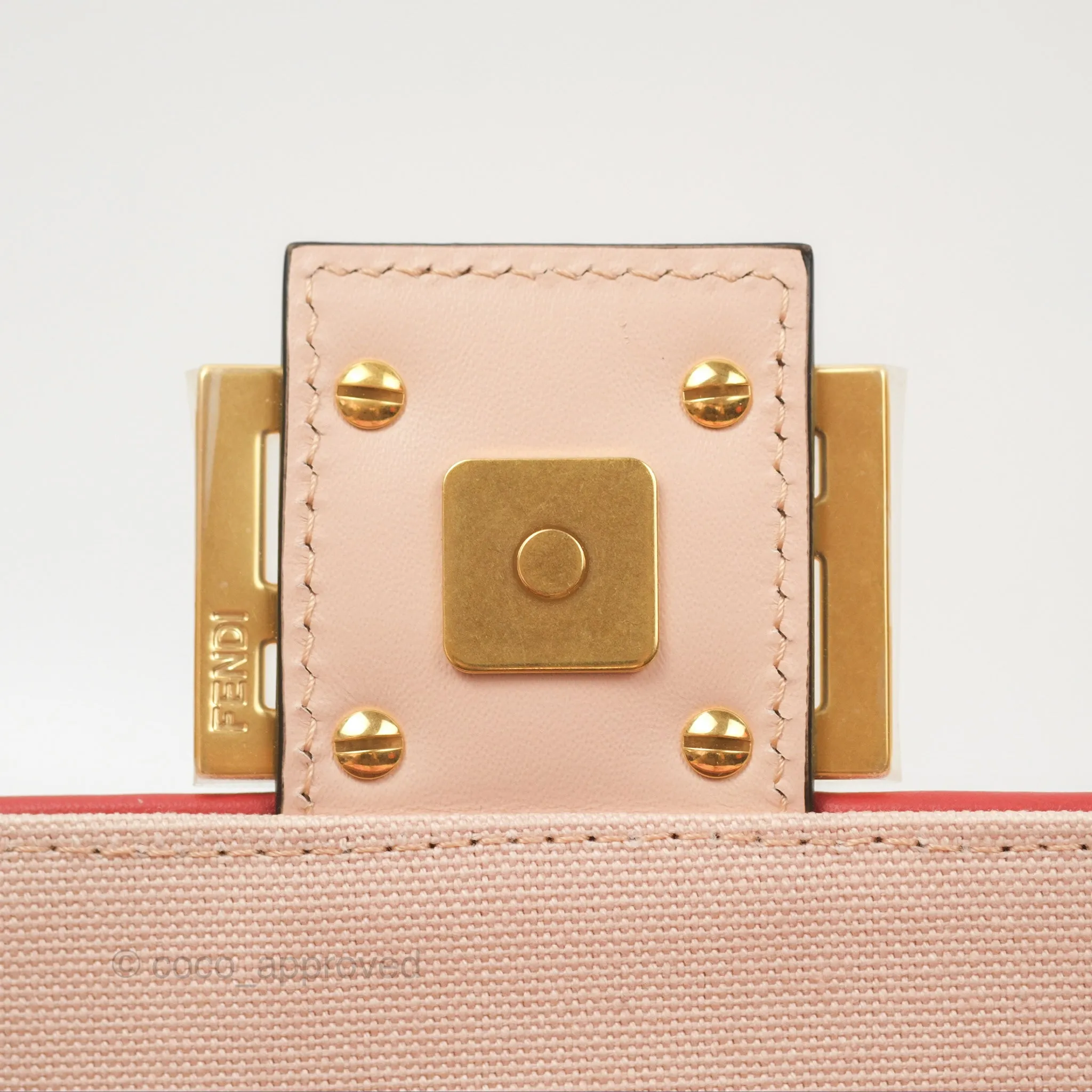 Fendi Medium Baguette Bag FF Embroidered Pink Canvas Gold Hardware
