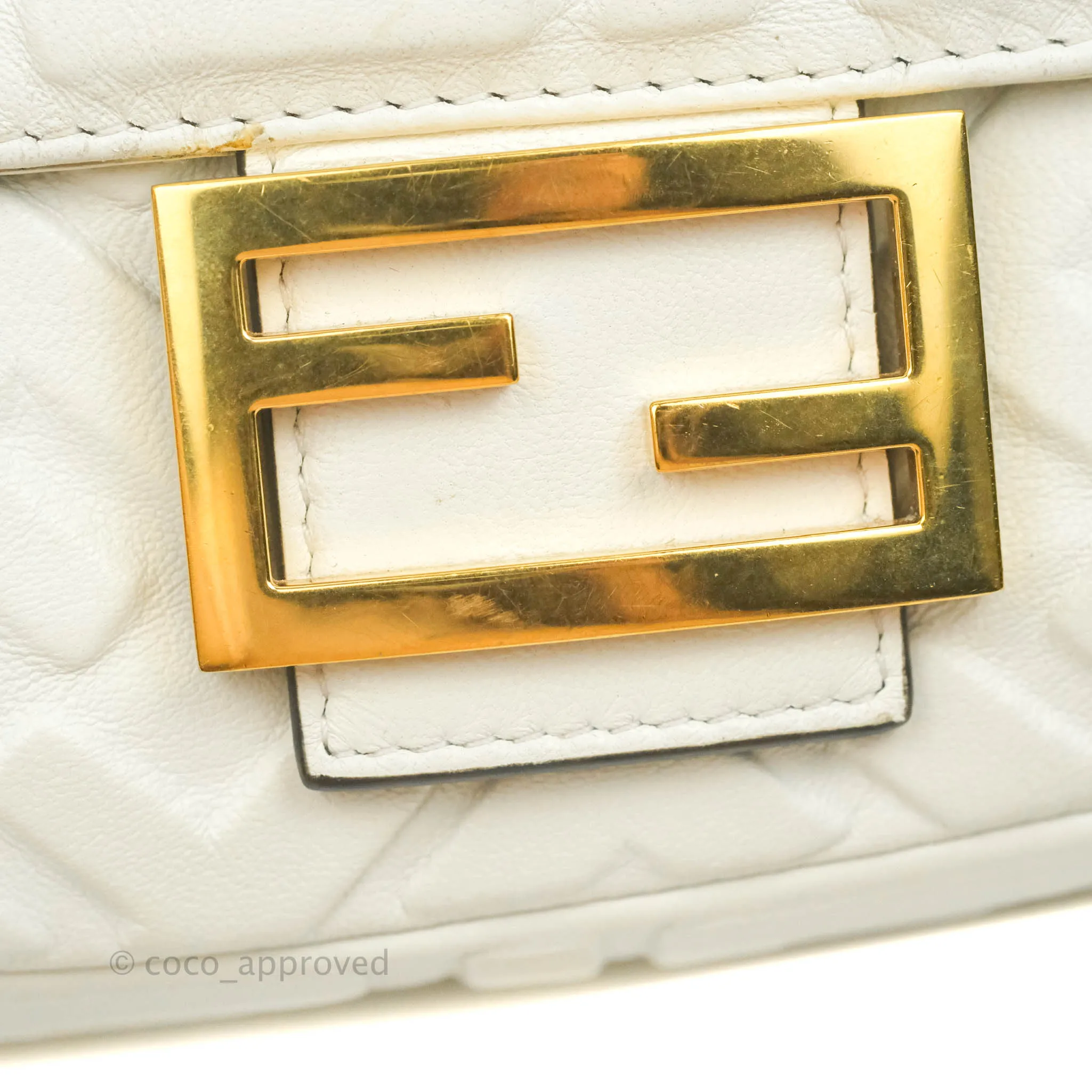 Fendi Medium Baguette Bag White Calfskin Gold Hardware