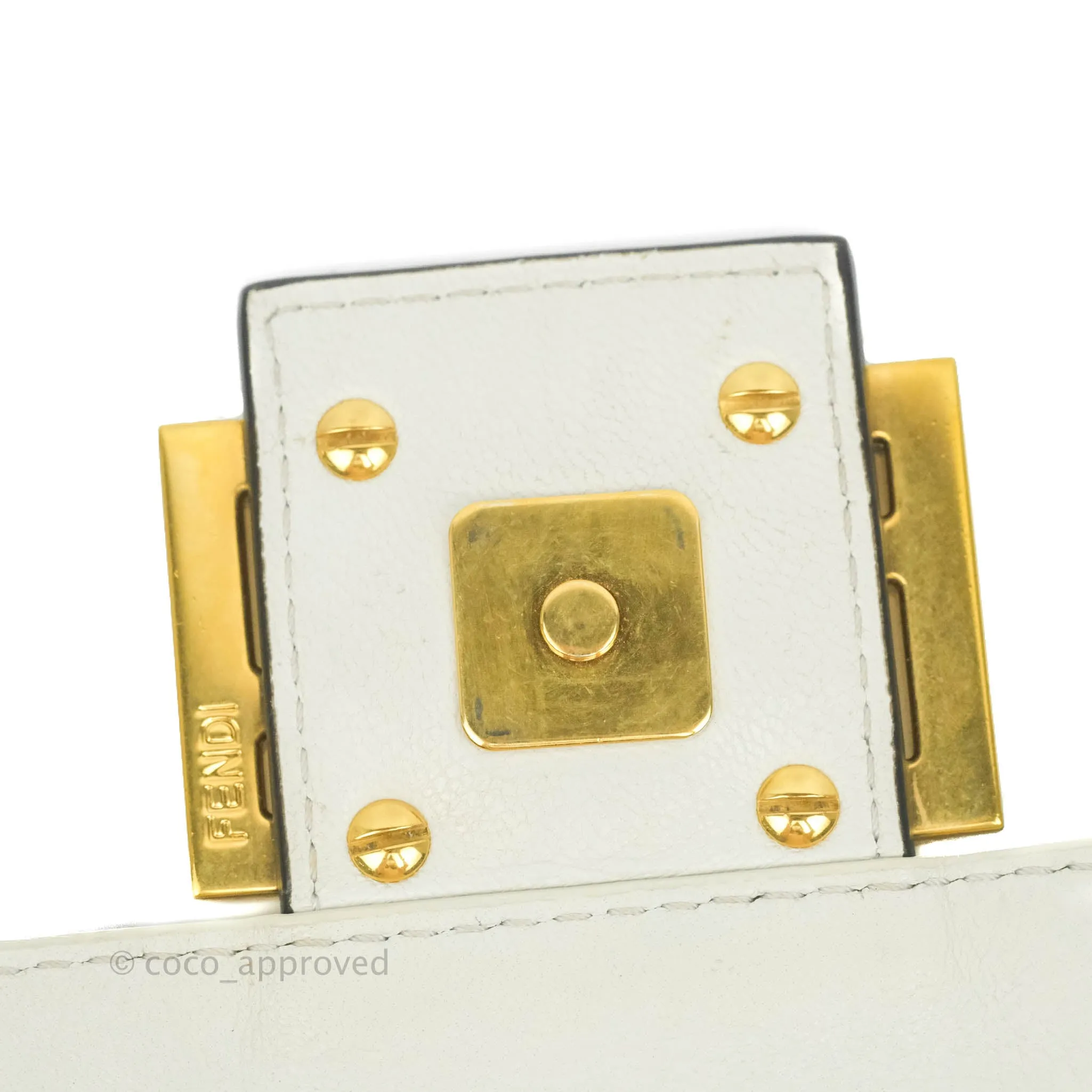 Fendi Medium Baguette Bag White Calfskin Gold Hardware