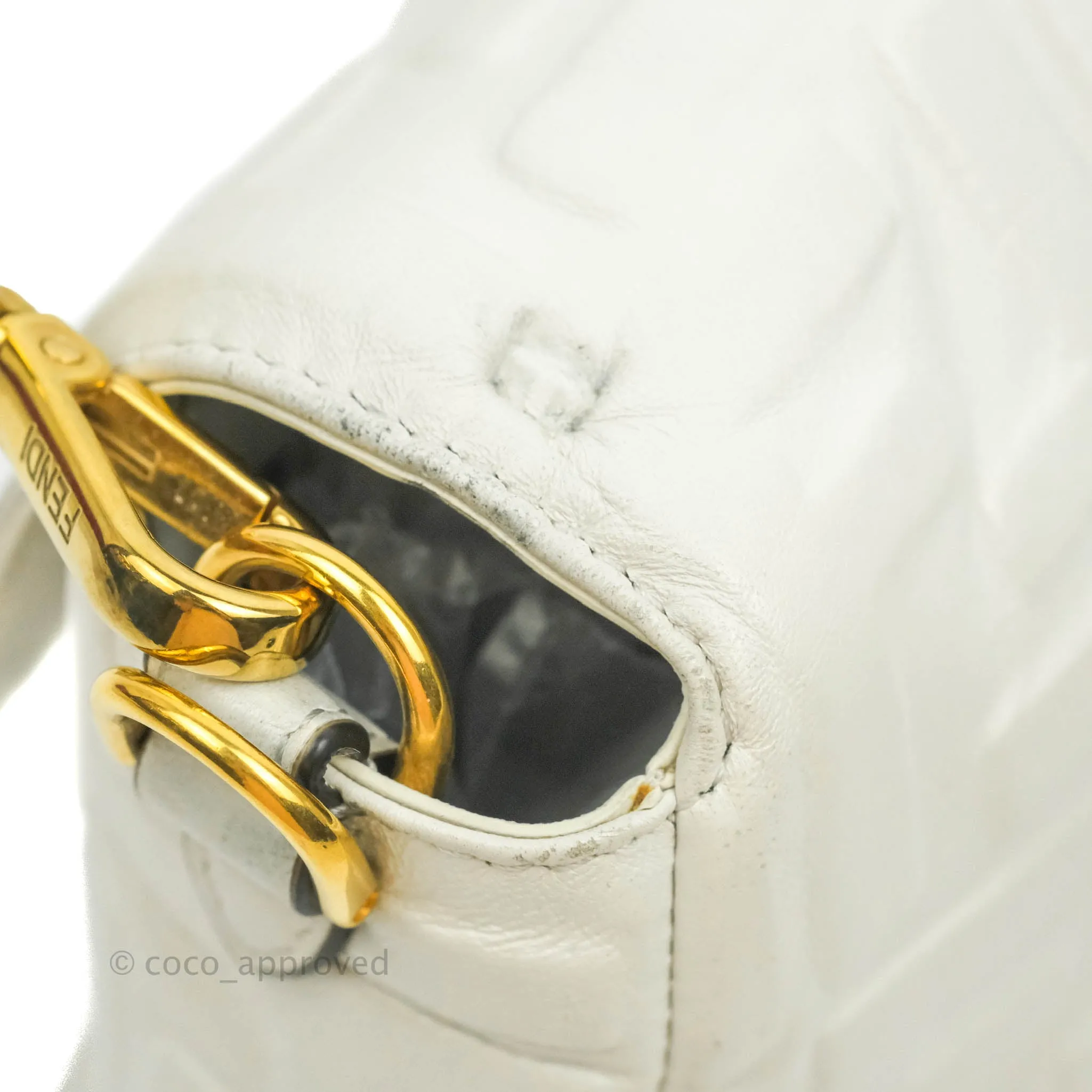 Fendi Medium Baguette Bag White Calfskin Gold Hardware