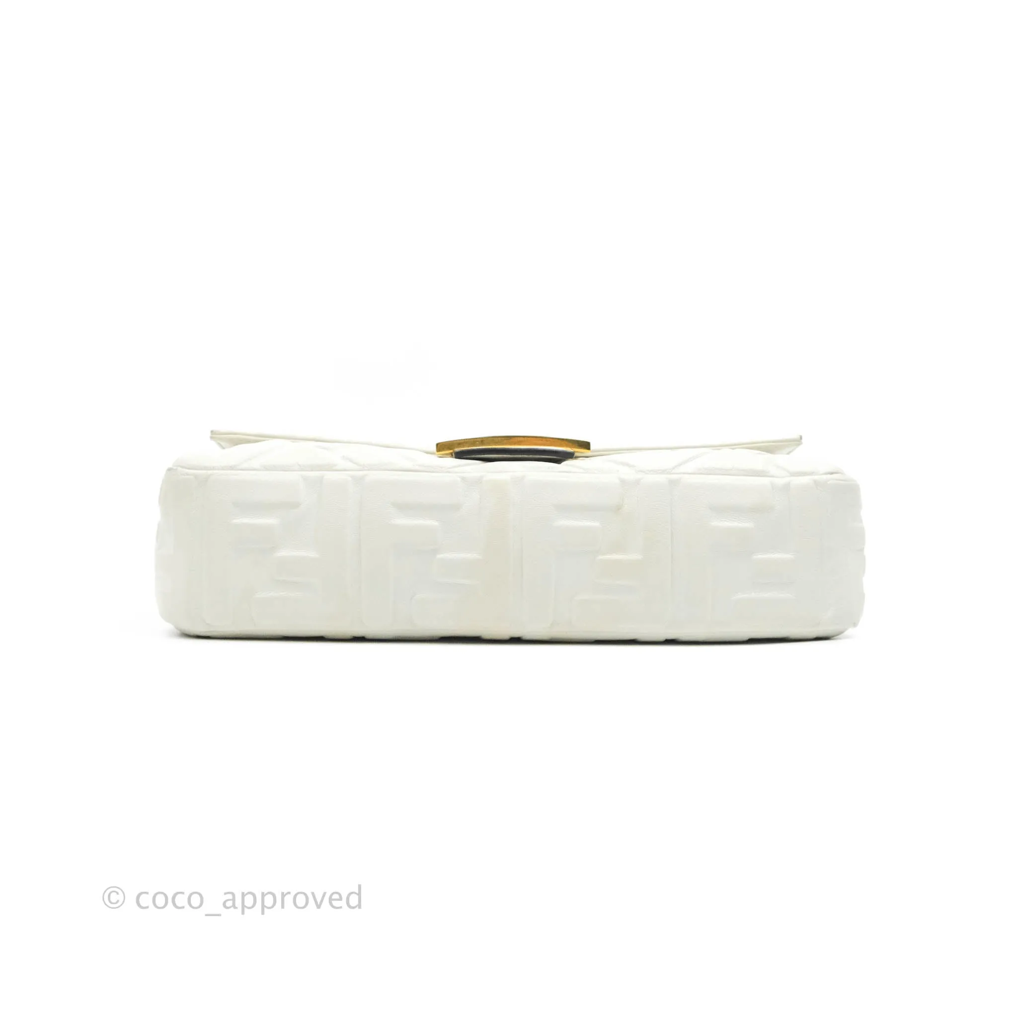 Fendi Medium Baguette Bag White Calfskin Gold Hardware