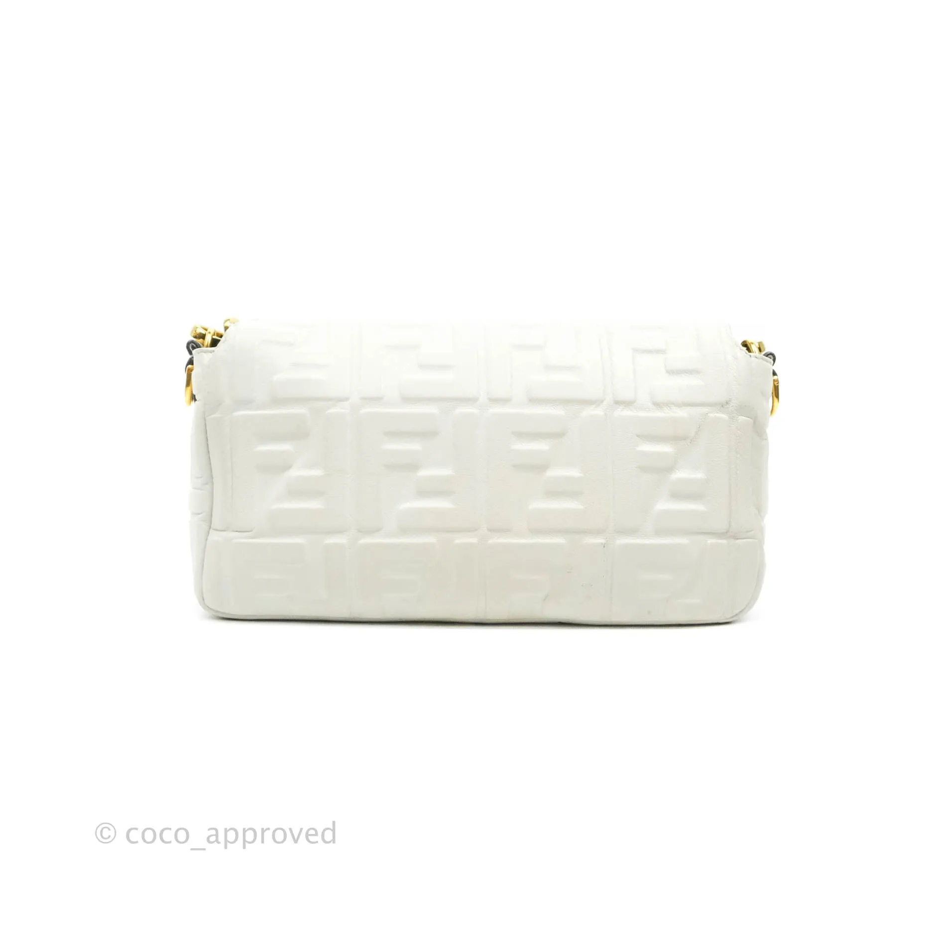 Fendi Medium Baguette Bag White Calfskin Gold Hardware