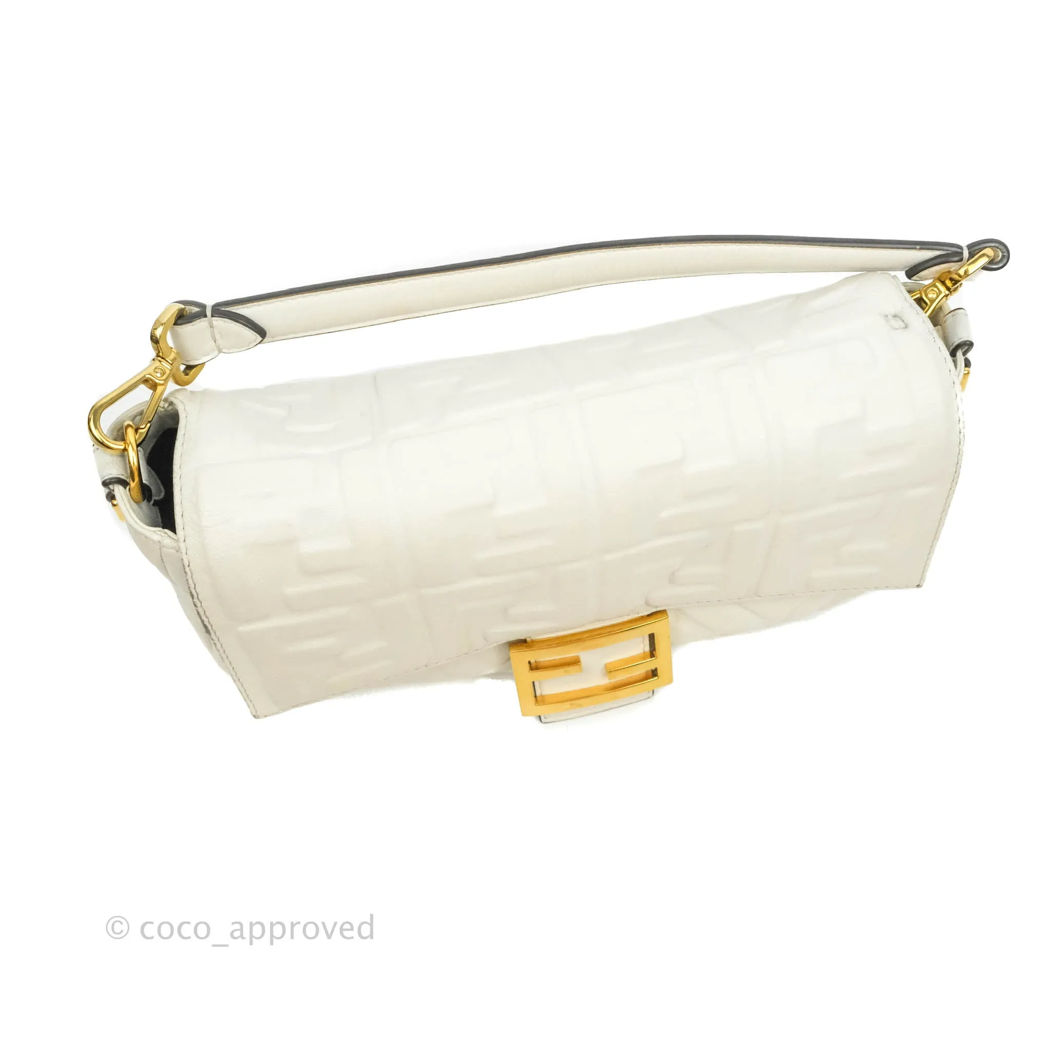 Fendi Medium Baguette Bag White Calfskin Gold Hardware