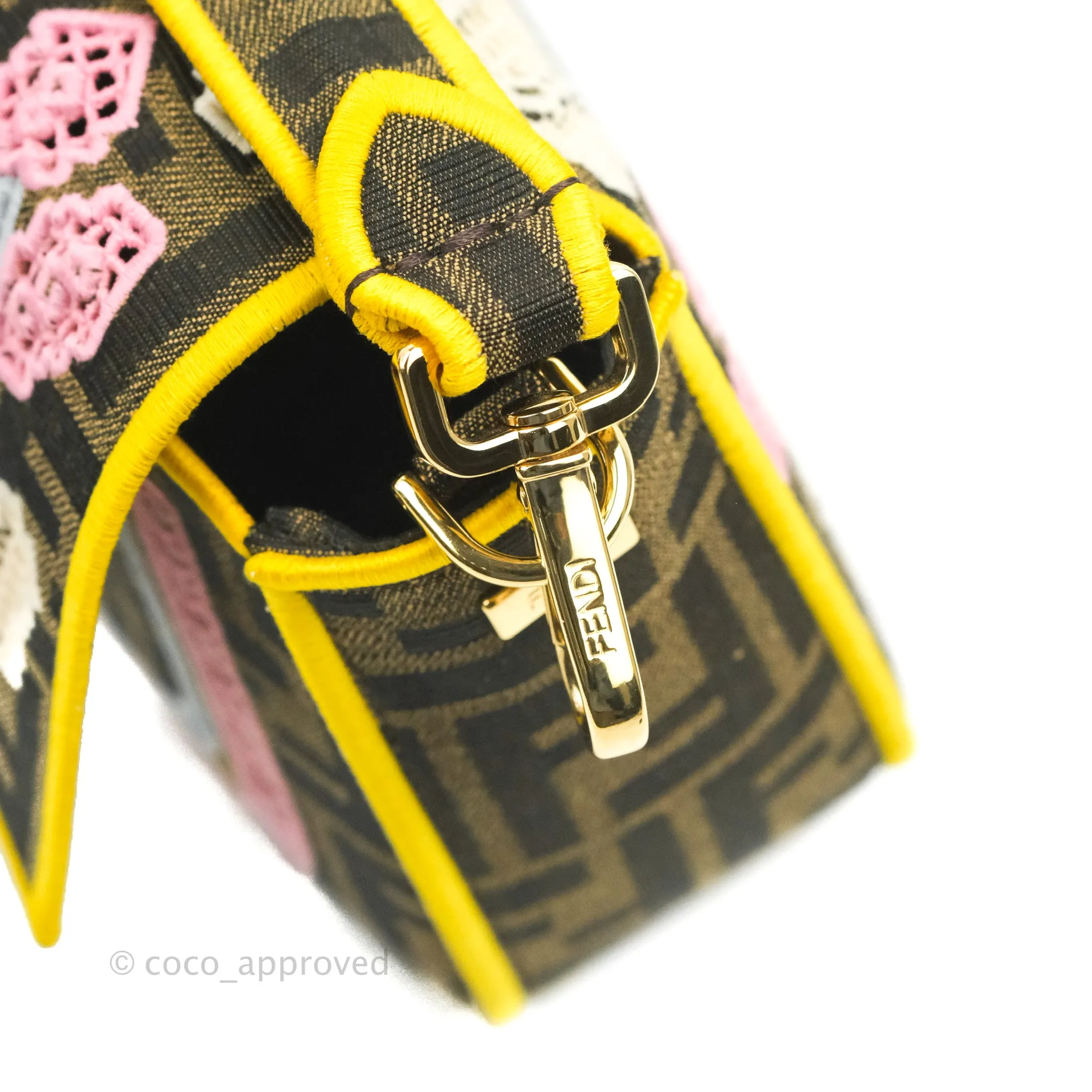 Fendi Medium Embroidered FF Fabric Baguette Bag Multicolour Gold Hardware