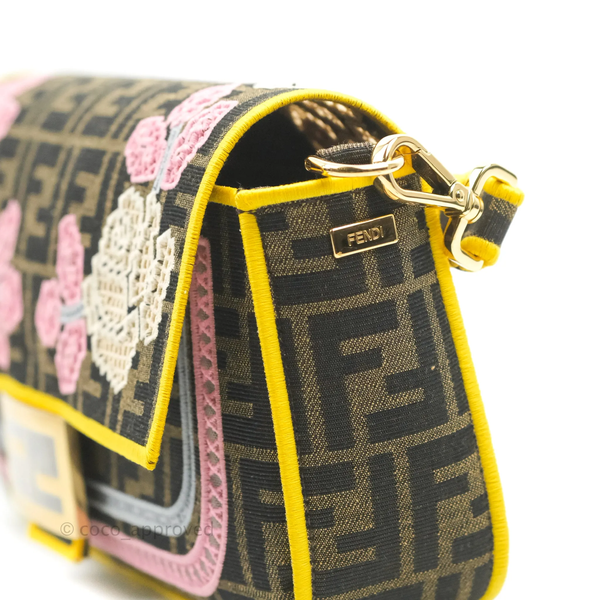 Fendi Medium Embroidered FF Fabric Baguette Bag Multicolour Gold Hardware