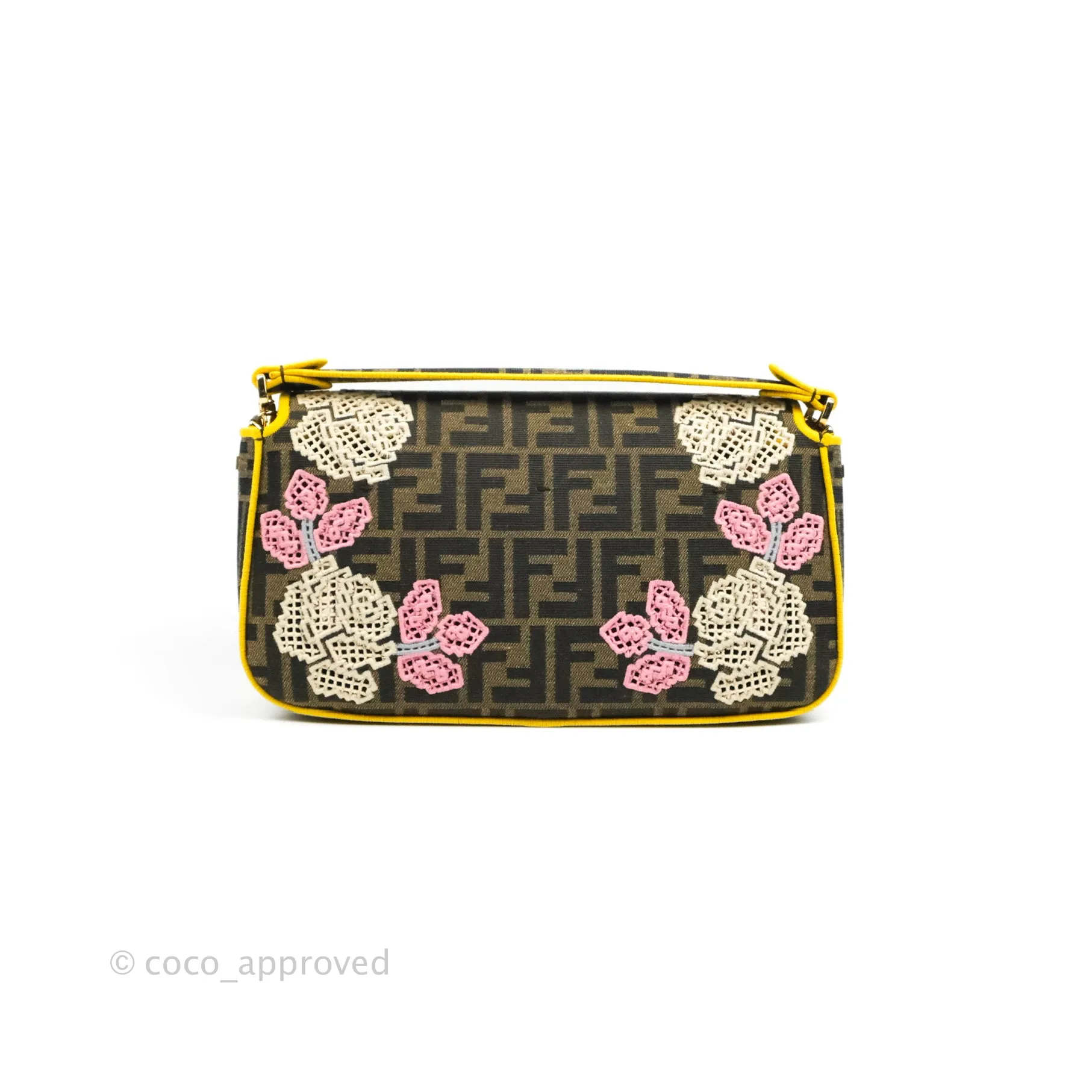 Fendi Medium Embroidered FF Fabric Baguette Bag Multicolour Gold Hardware