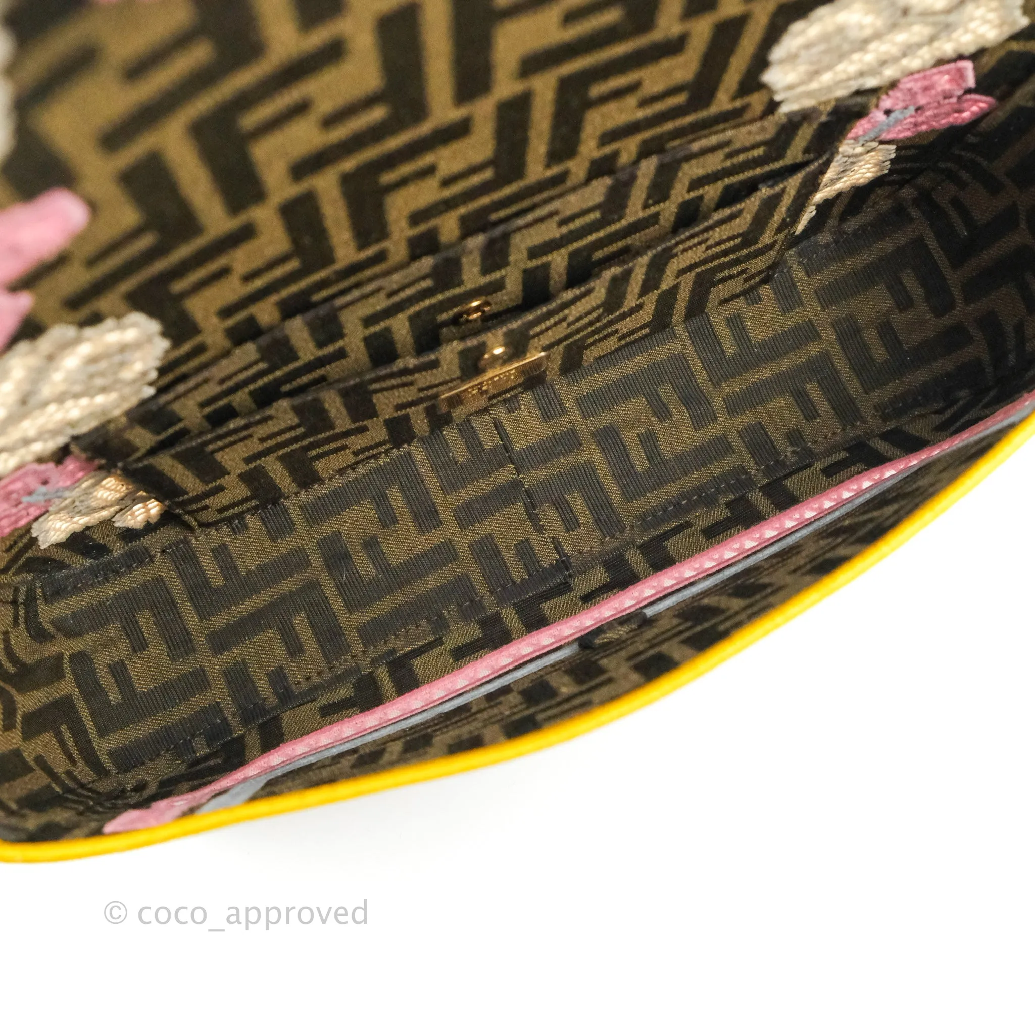 Fendi Medium Embroidered FF Fabric Baguette Bag Multicolour Gold Hardware
