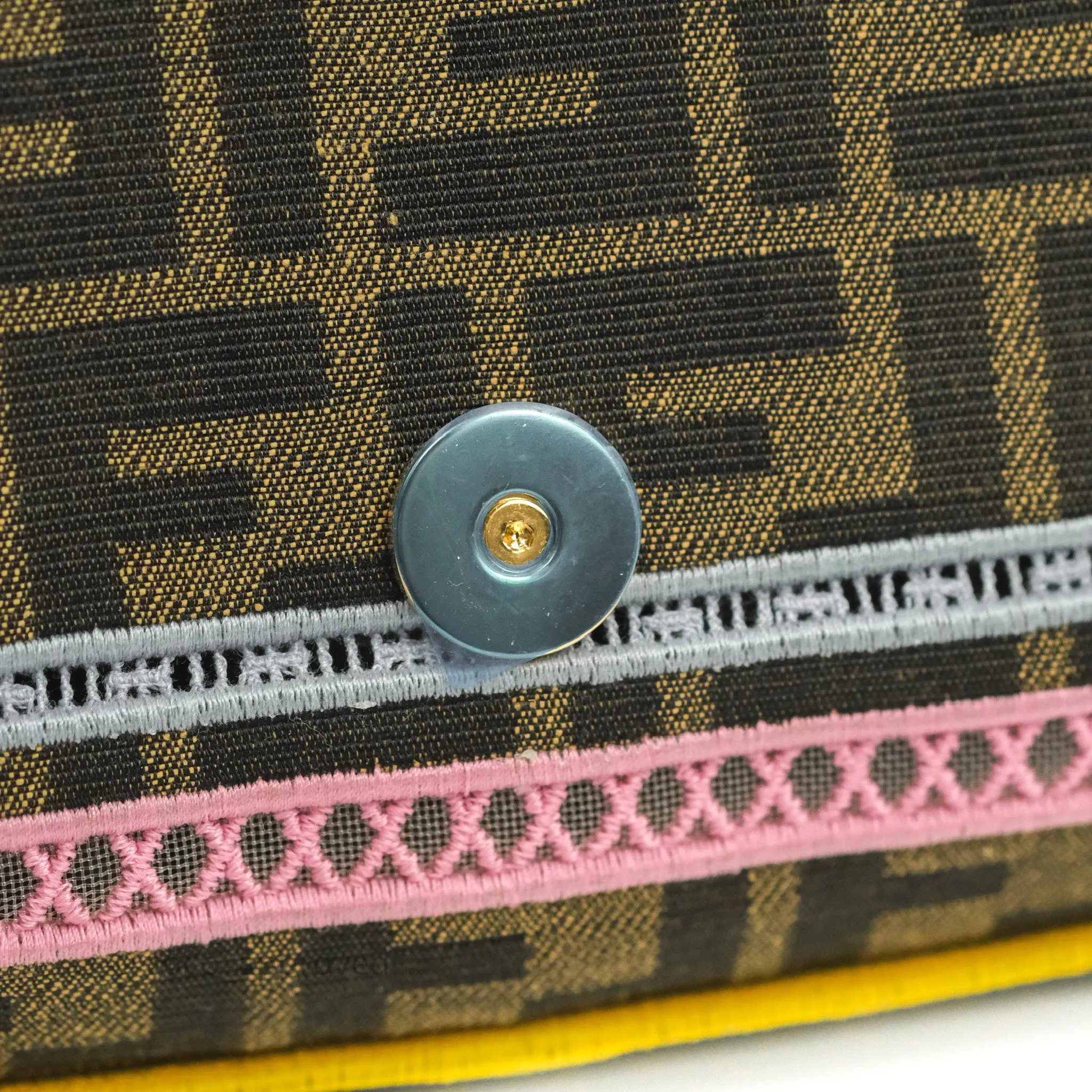 Fendi Medium Embroidered FF Fabric Baguette Bag Multicolour Gold Hardware