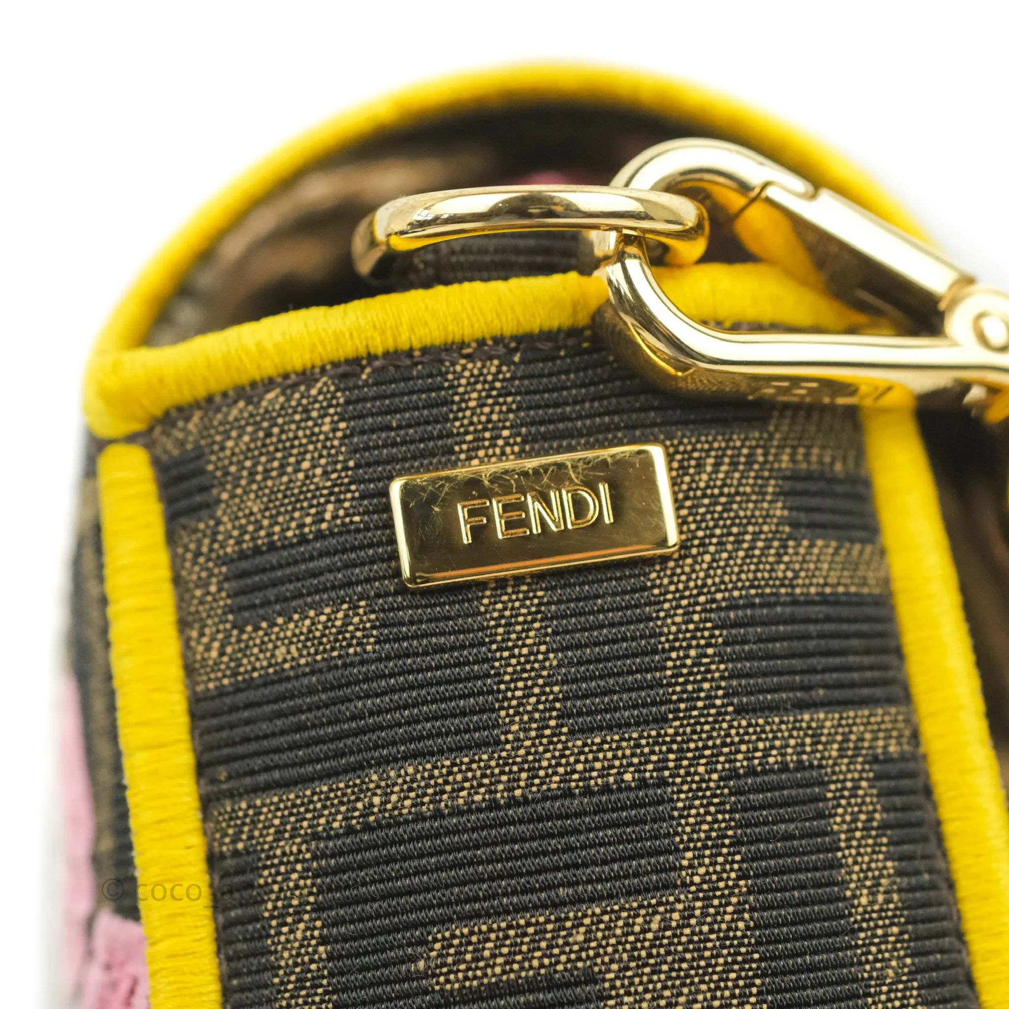 Fendi Medium Embroidered FF Fabric Baguette Bag Multicolour Gold Hardware