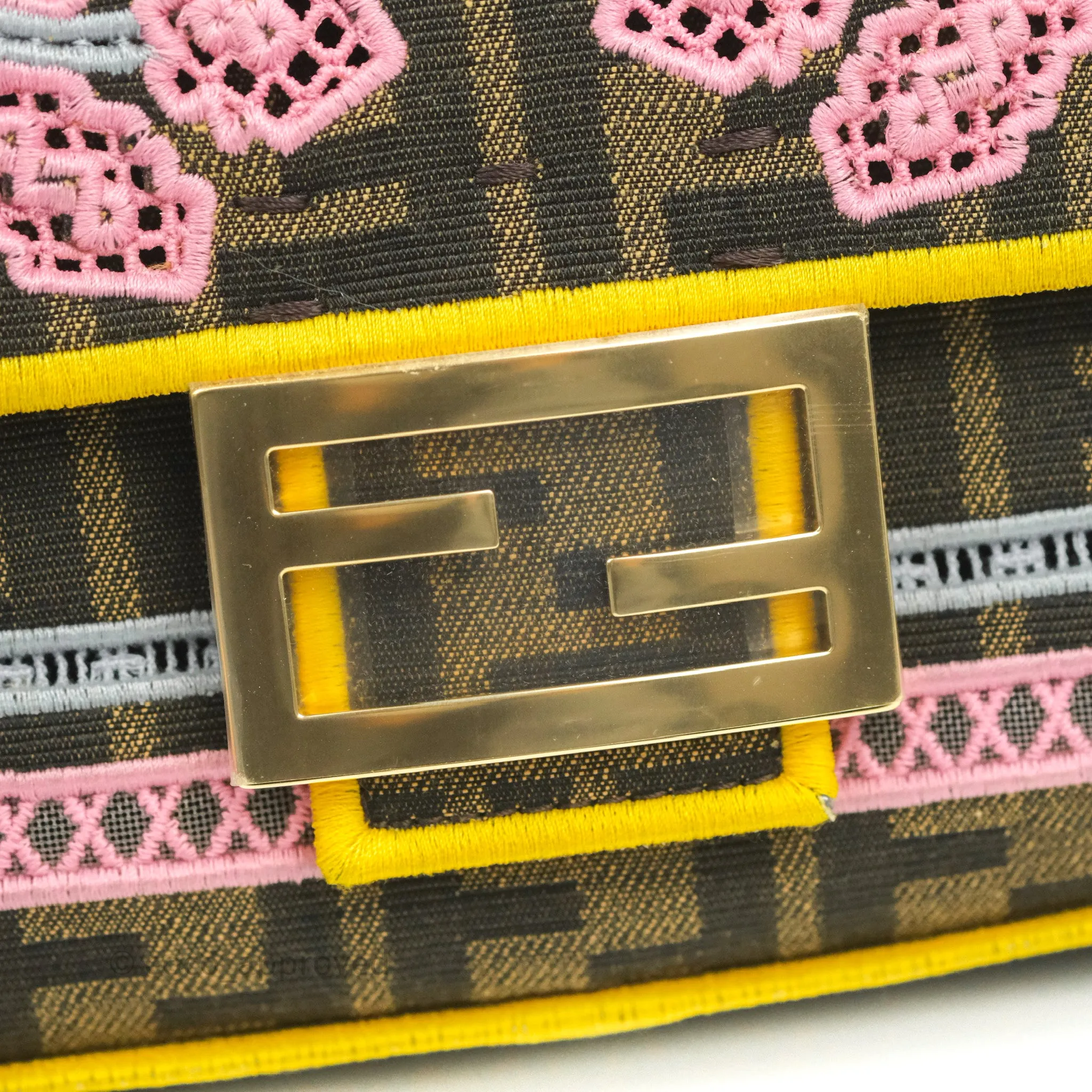 Fendi Medium Embroidered FF Fabric Baguette Bag Multicolour Gold Hardware