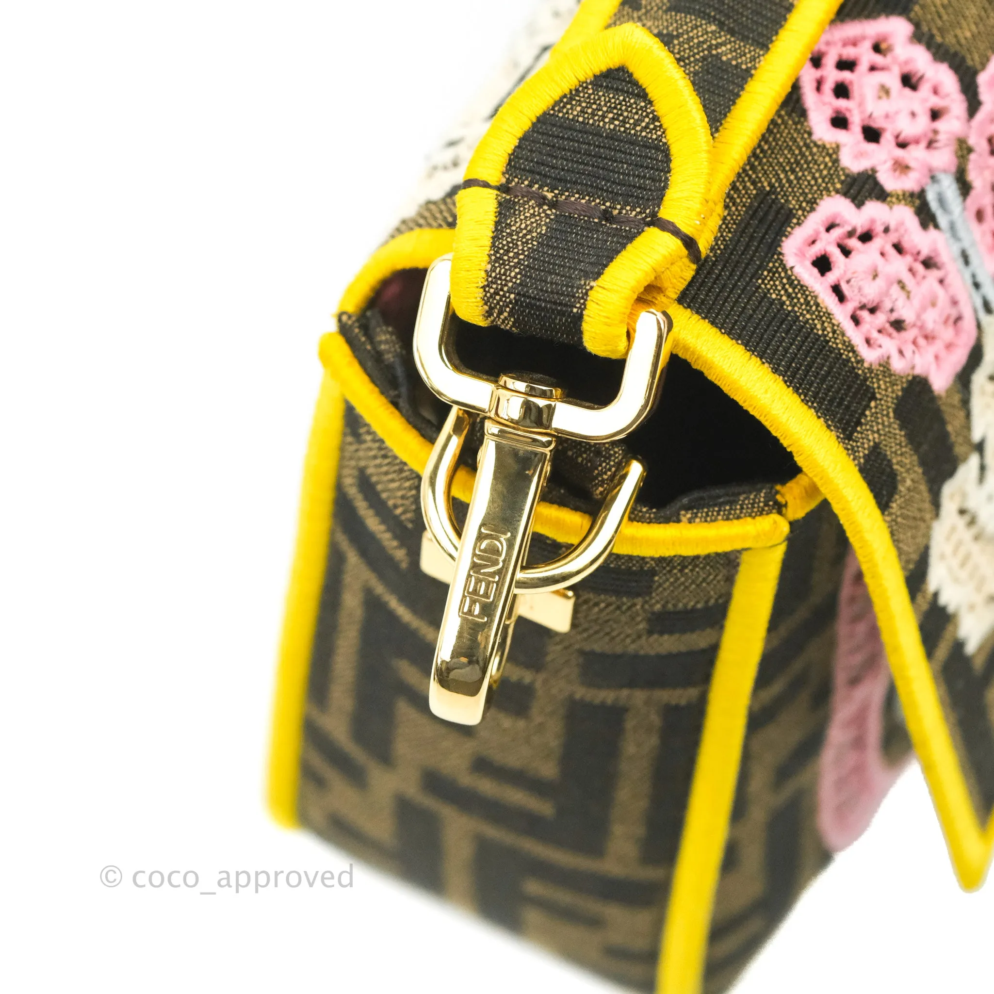 Fendi Medium Embroidered FF Fabric Baguette Bag Multicolour Gold Hardware
