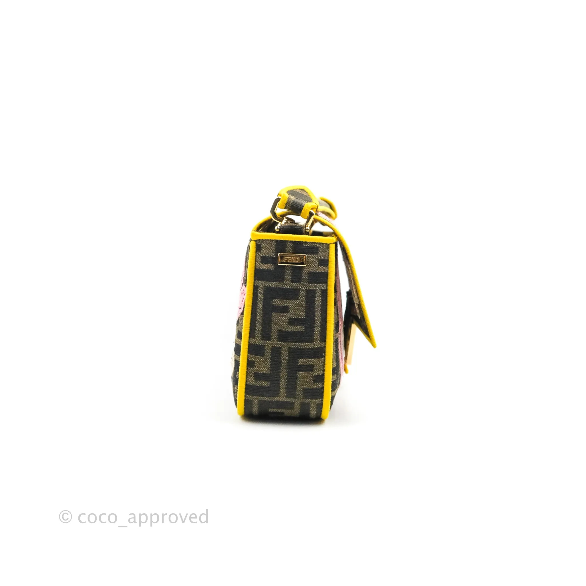 Fendi Medium Embroidered FF Fabric Baguette Bag Multicolour Gold Hardware