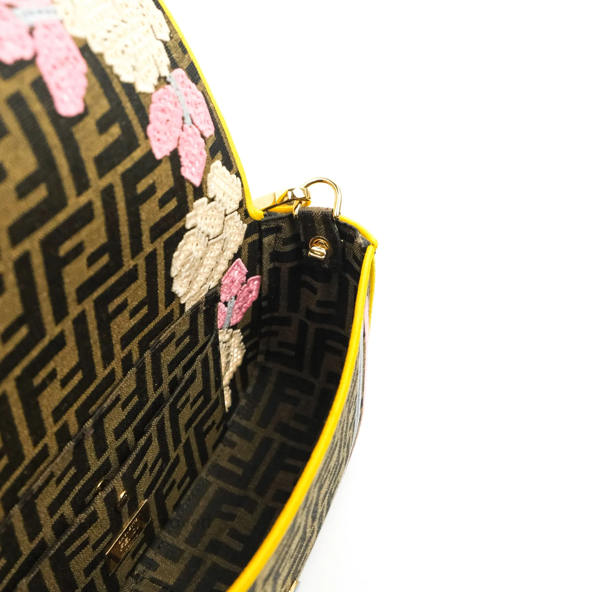 Fendi Medium Embroidered FF Fabric Baguette Bag Multicolour Gold Hardware