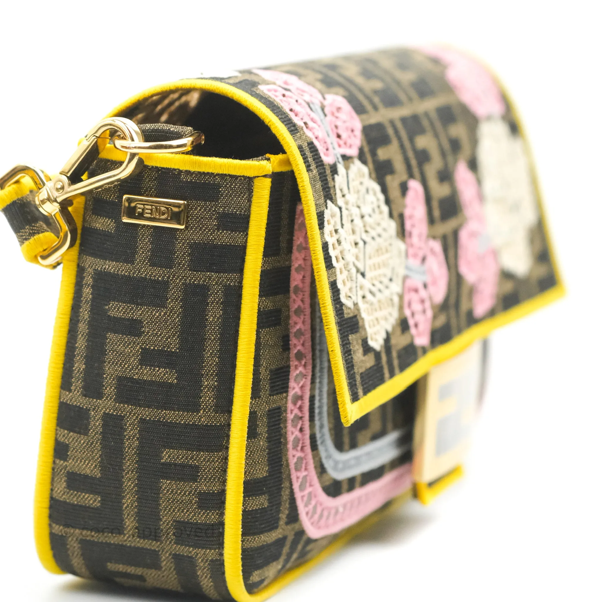 Fendi Medium Embroidered FF Fabric Baguette Bag Multicolour Gold Hardware