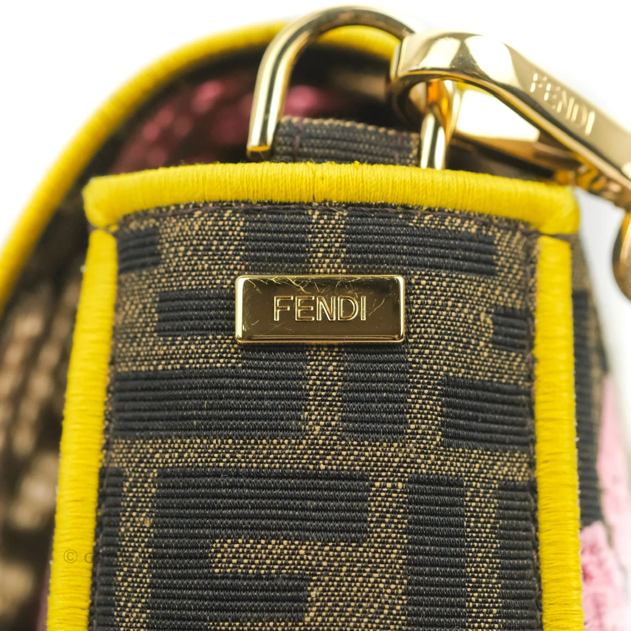 Fendi Medium Embroidered FF Fabric Baguette Bag Multicolour Gold Hardware