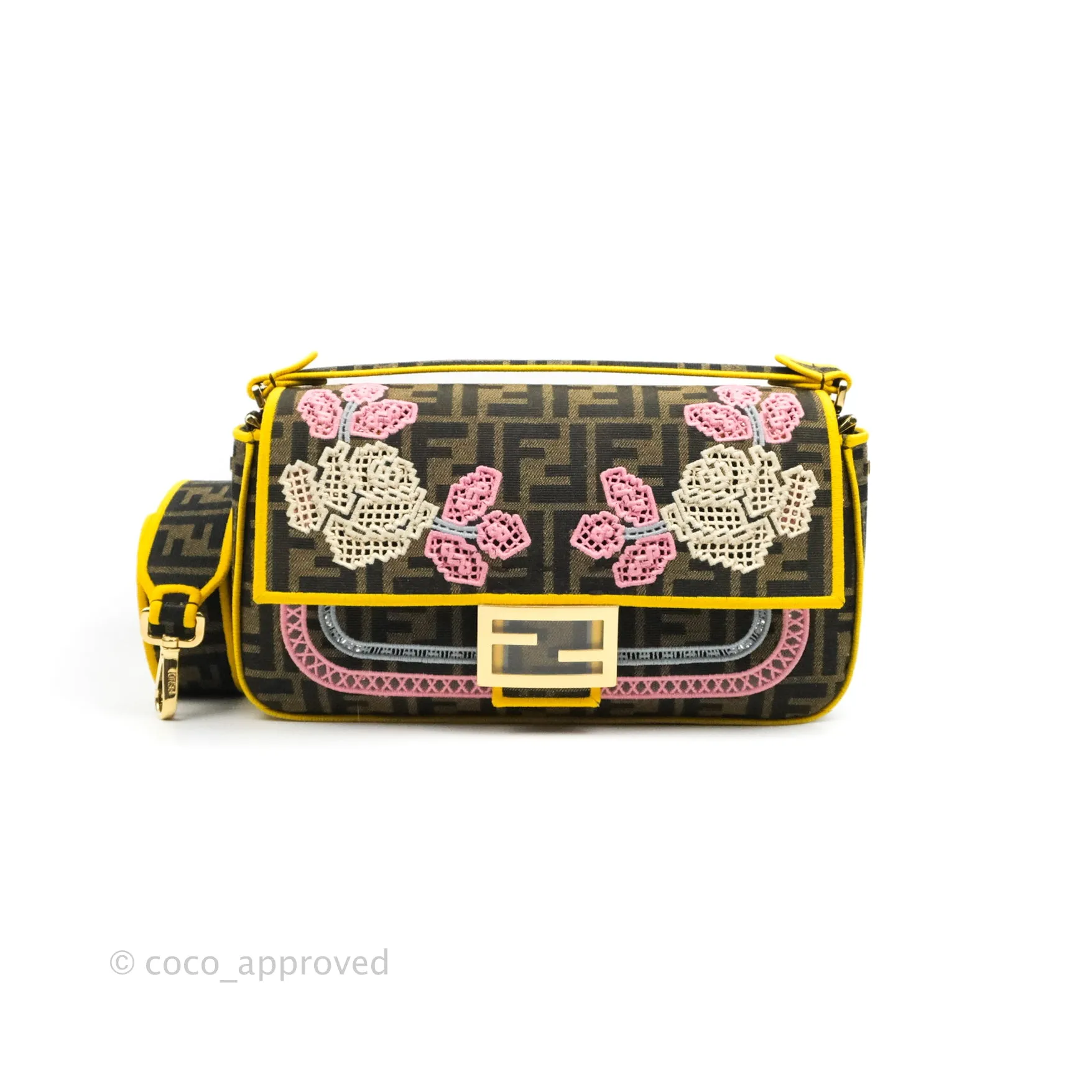 Fendi Medium Embroidered FF Fabric Baguette Bag Multicolour Gold Hardware