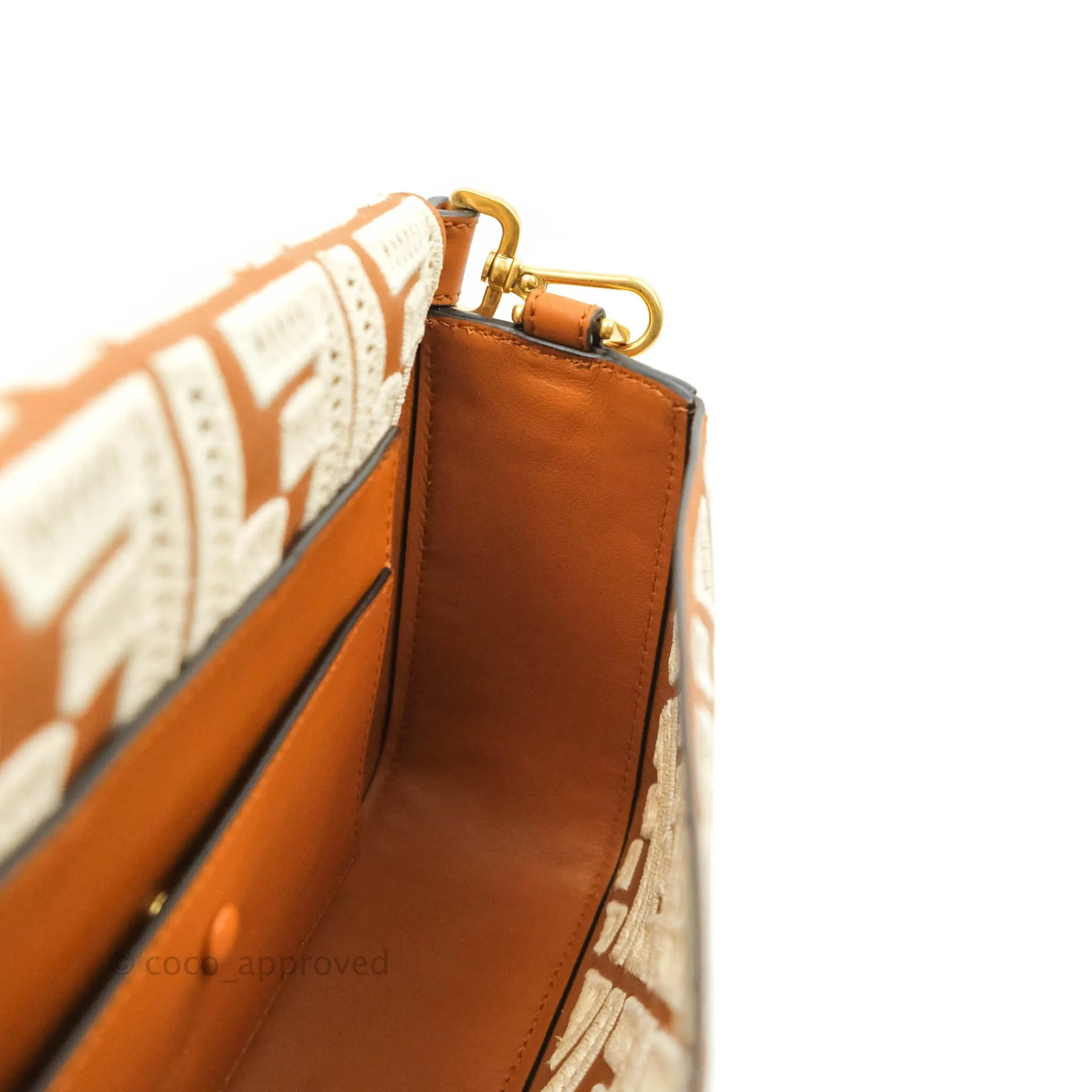 Fendi Medium FF Ajour Embroidery Baguette Bag Brown Nappa