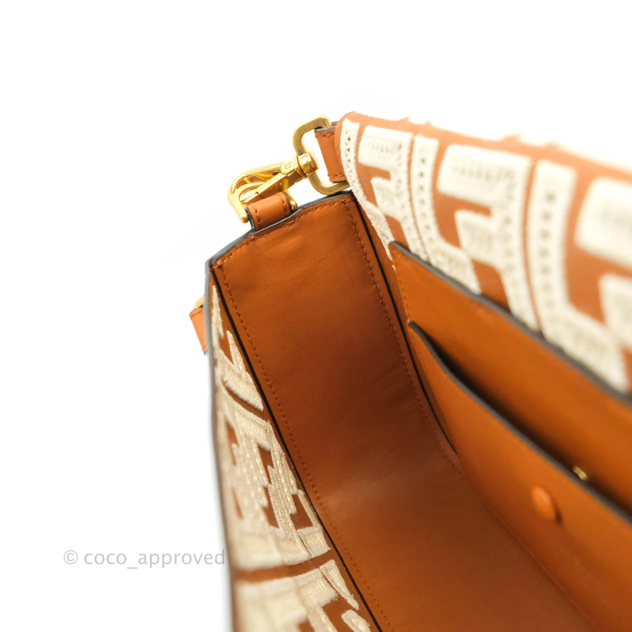 Fendi Medium FF Ajour Embroidery Baguette Bag Brown Nappa
