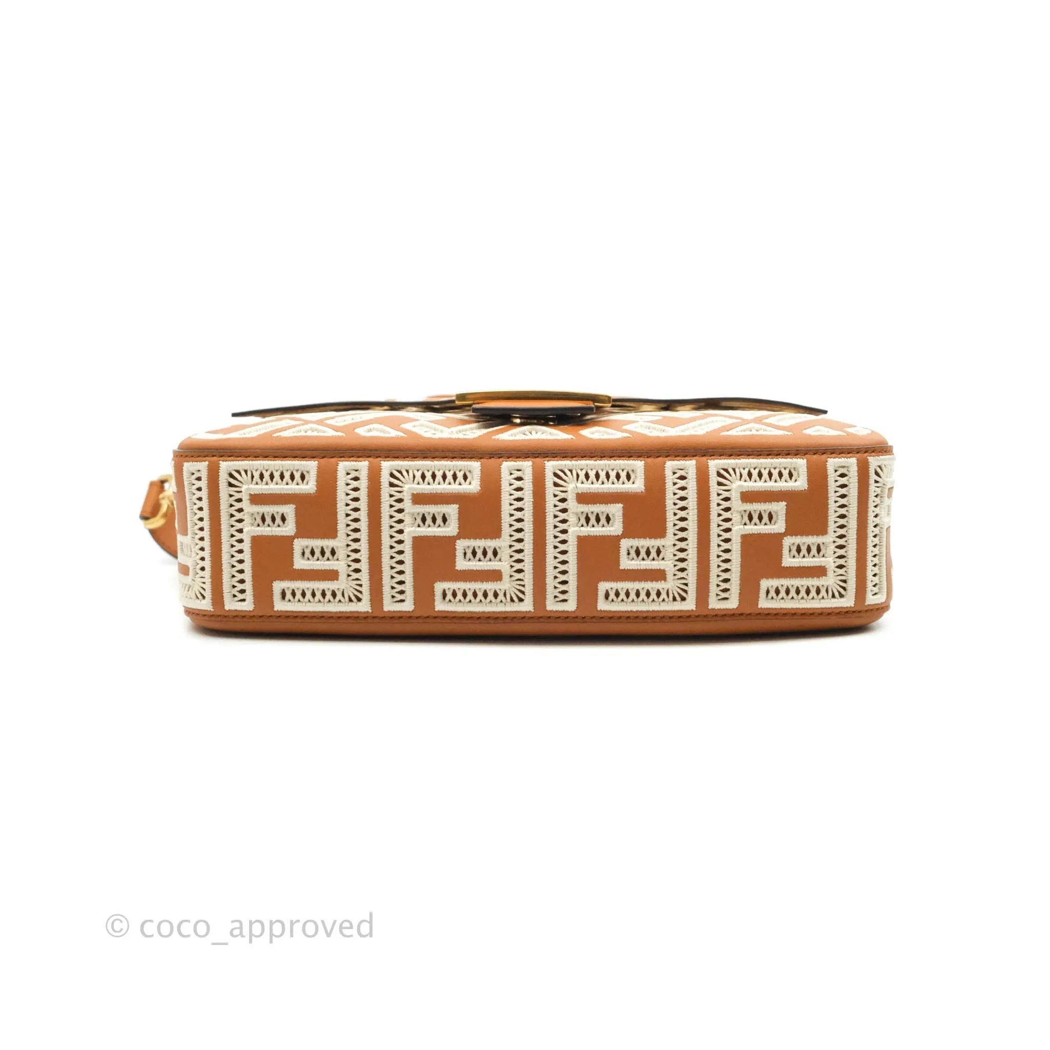Fendi Medium FF Ajour Embroidery Baguette Bag Brown Nappa