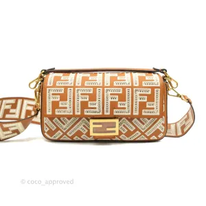 Fendi Medium FF Ajour Embroidery Baguette Bag Brown Nappa