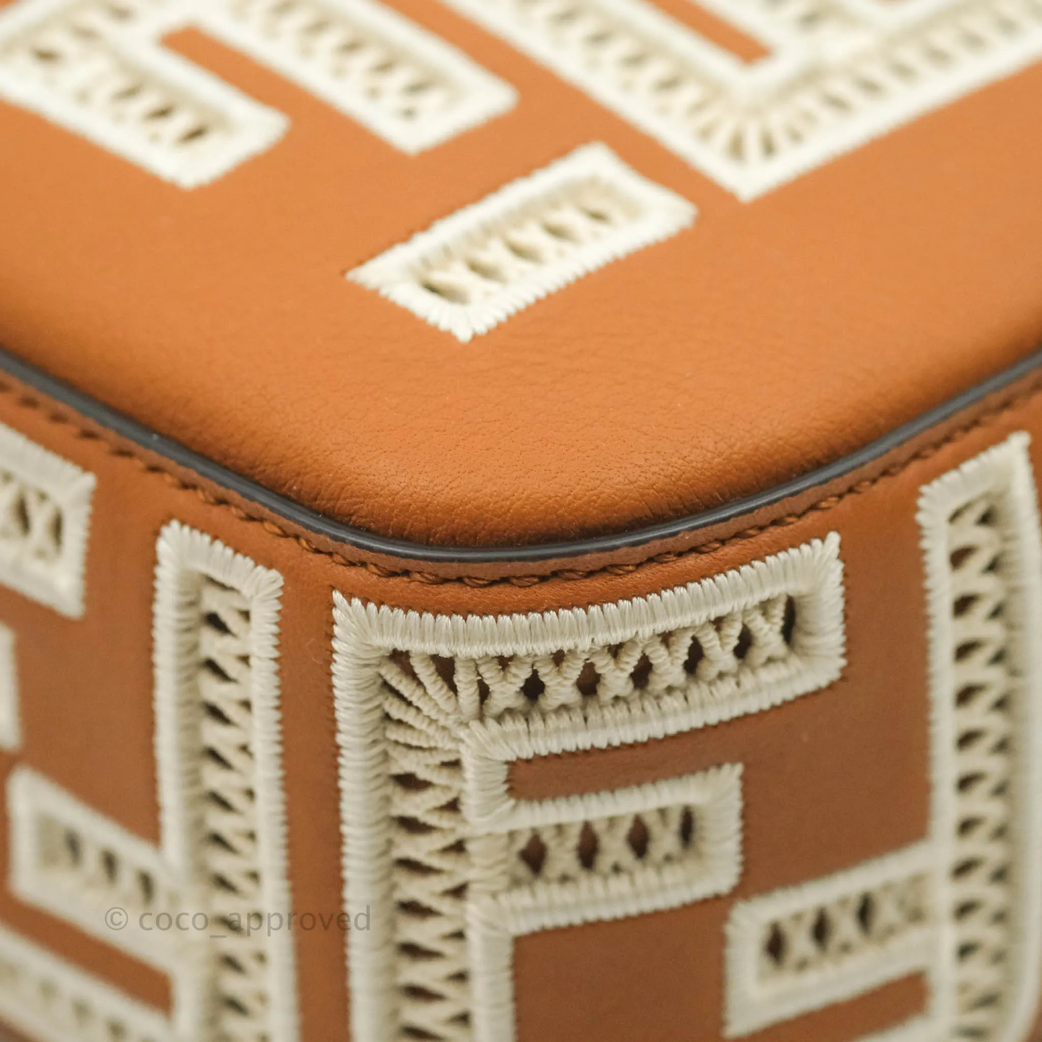 Fendi Medium FF Ajour Embroidery Baguette Bag Brown Nappa