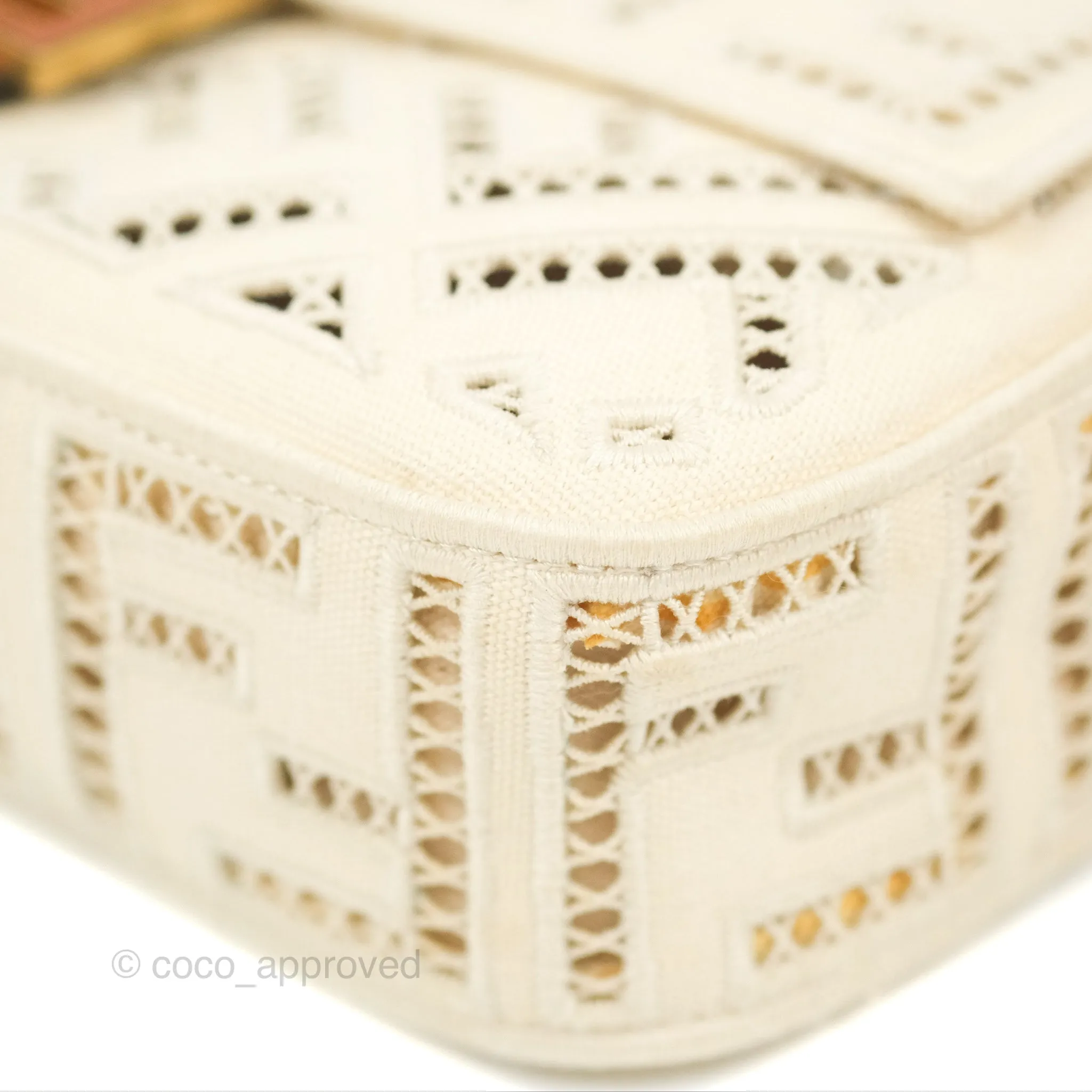 Fendi Medium FF Ajour Embroidery Baguette Bag Ivory Canvas