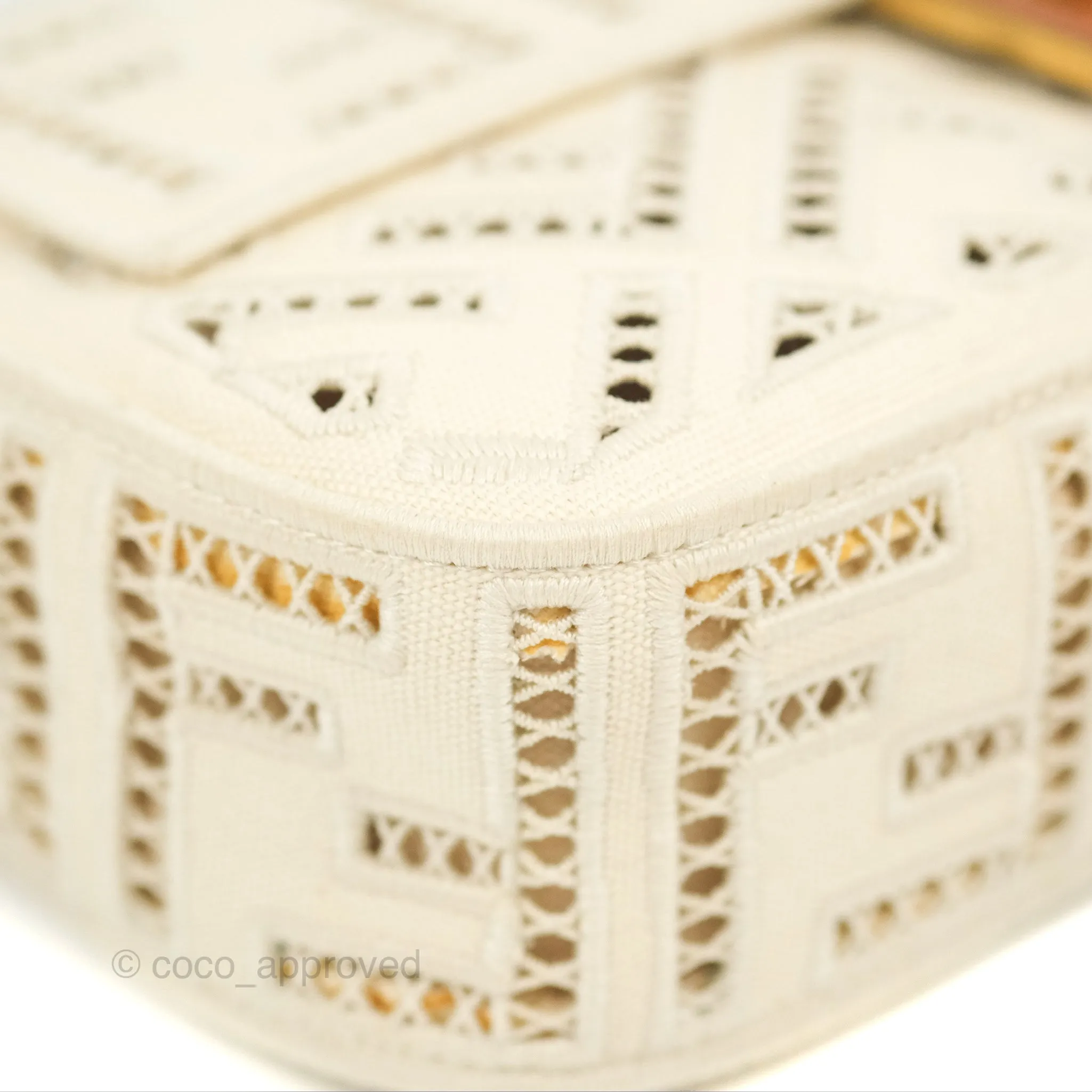 Fendi Medium FF Ajour Embroidery Baguette Bag Ivory Canvas
