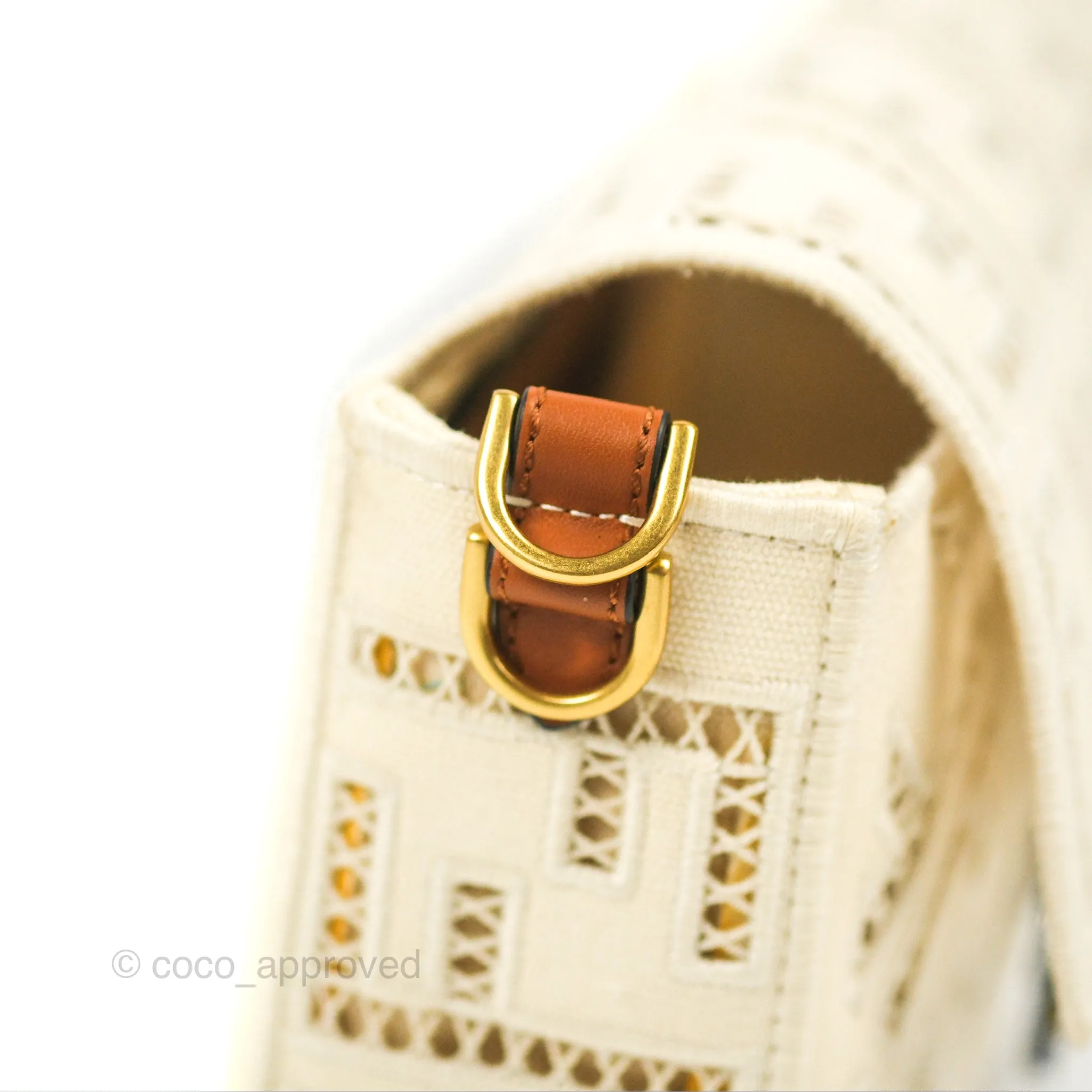 Fendi Medium FF Ajour Embroidery Baguette Bag Ivory Canvas