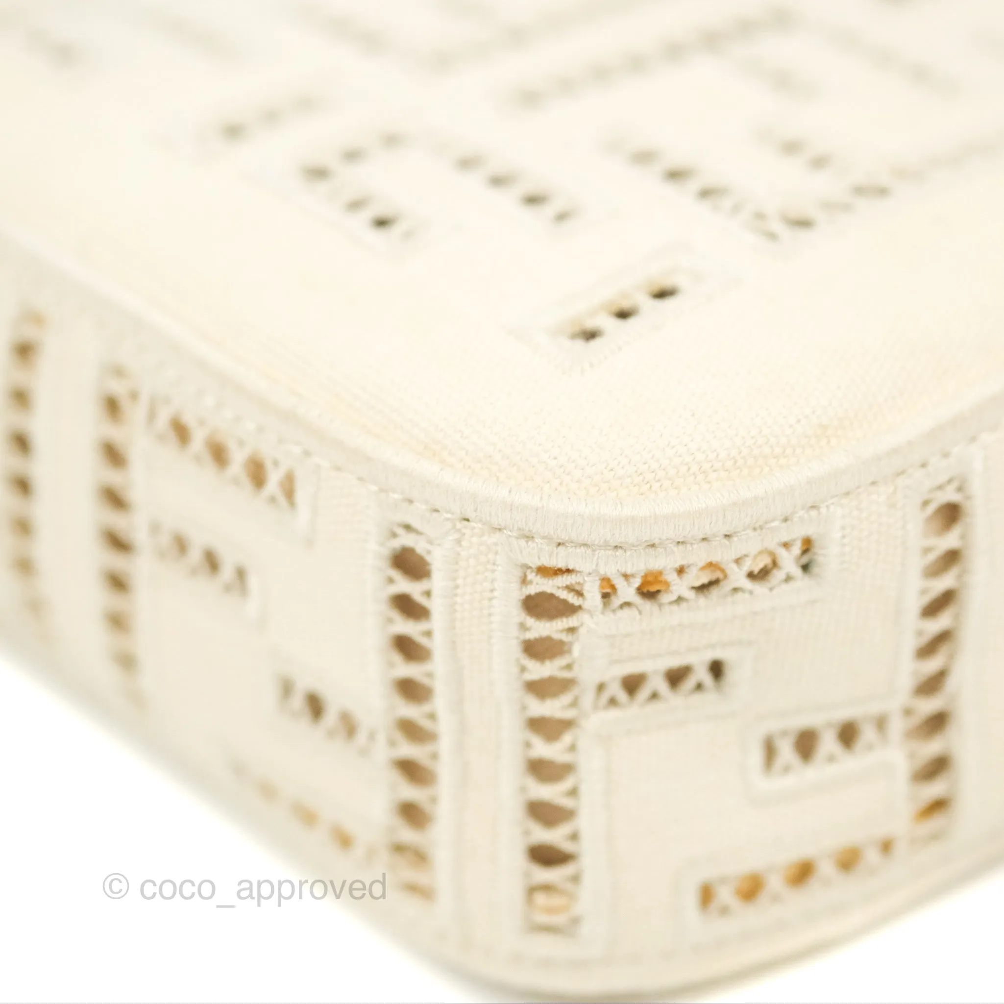 Fendi Medium FF Ajour Embroidery Baguette Bag Ivory Canvas