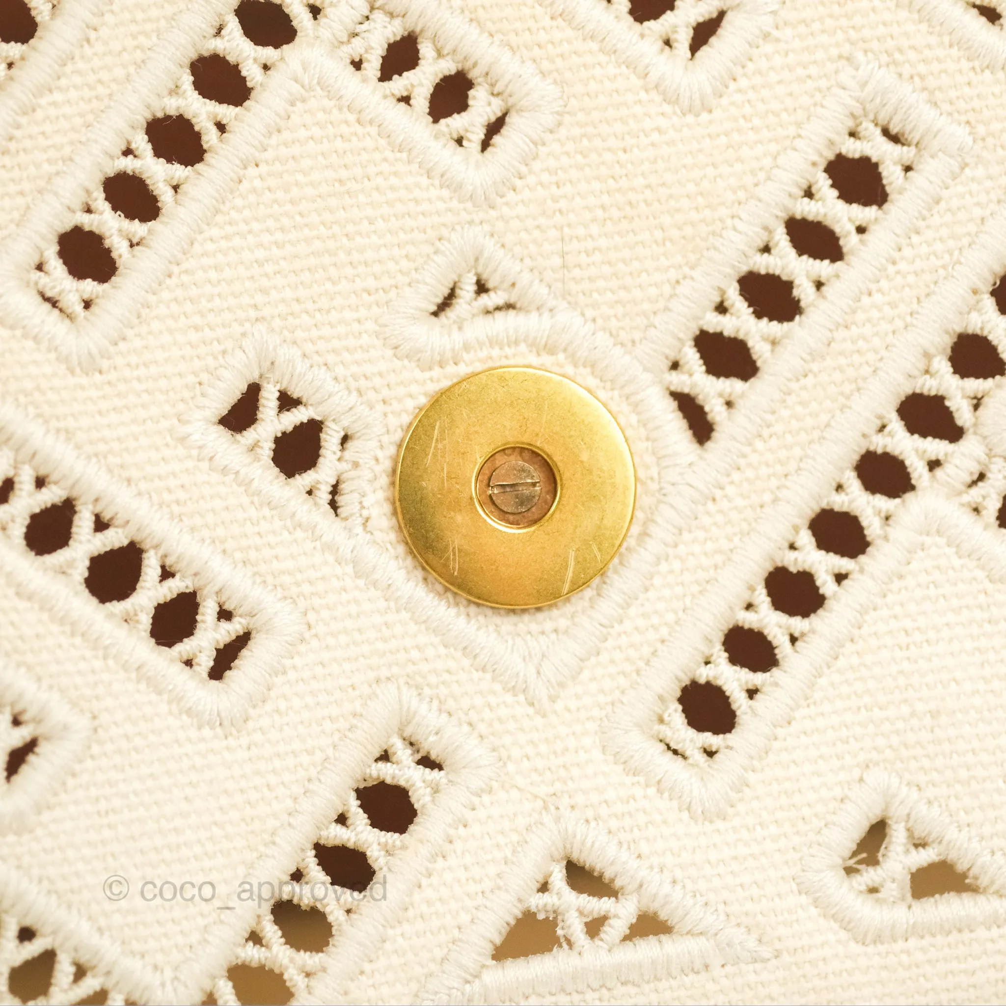 Fendi Medium FF Ajour Embroidery Baguette Bag Ivory Canvas