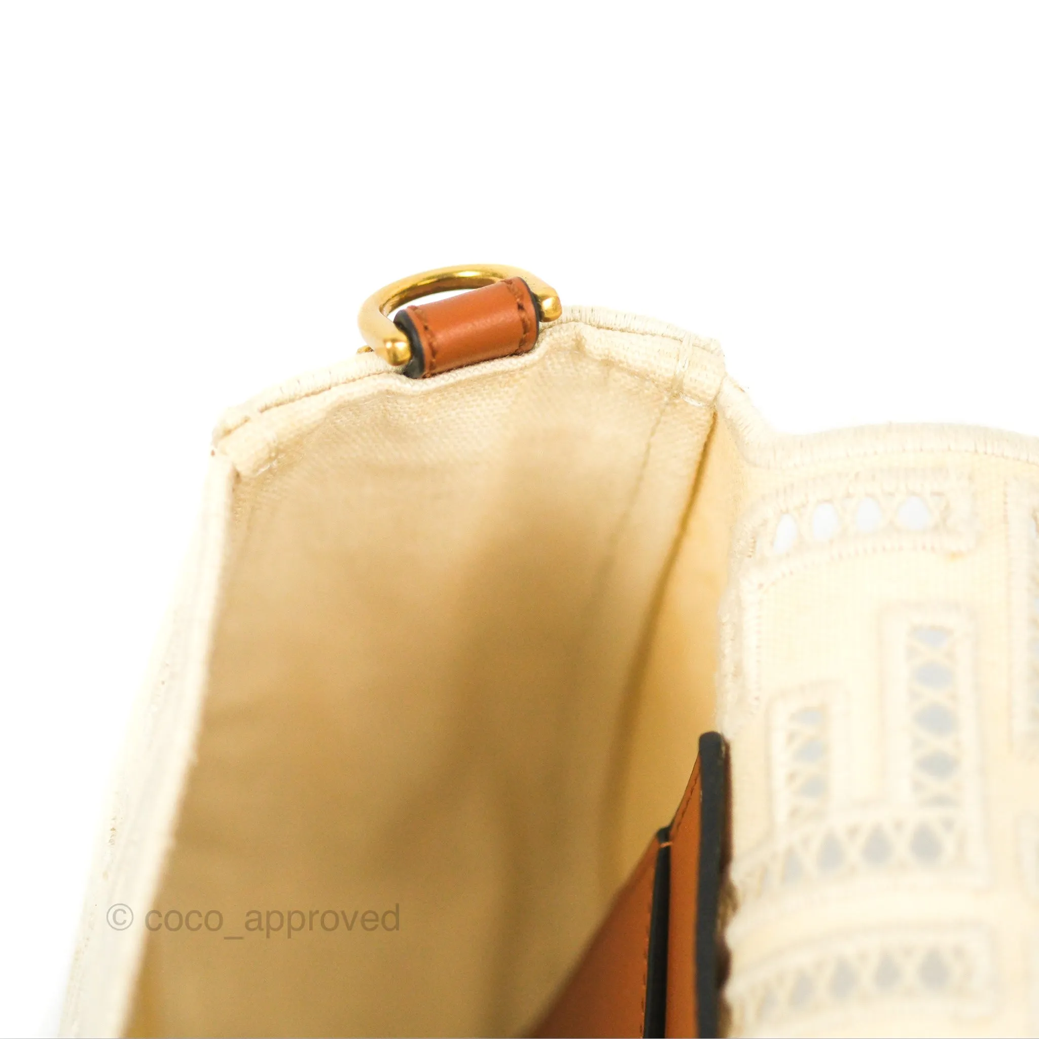 Fendi Medium FF Ajour Embroidery Baguette Bag Ivory Canvas