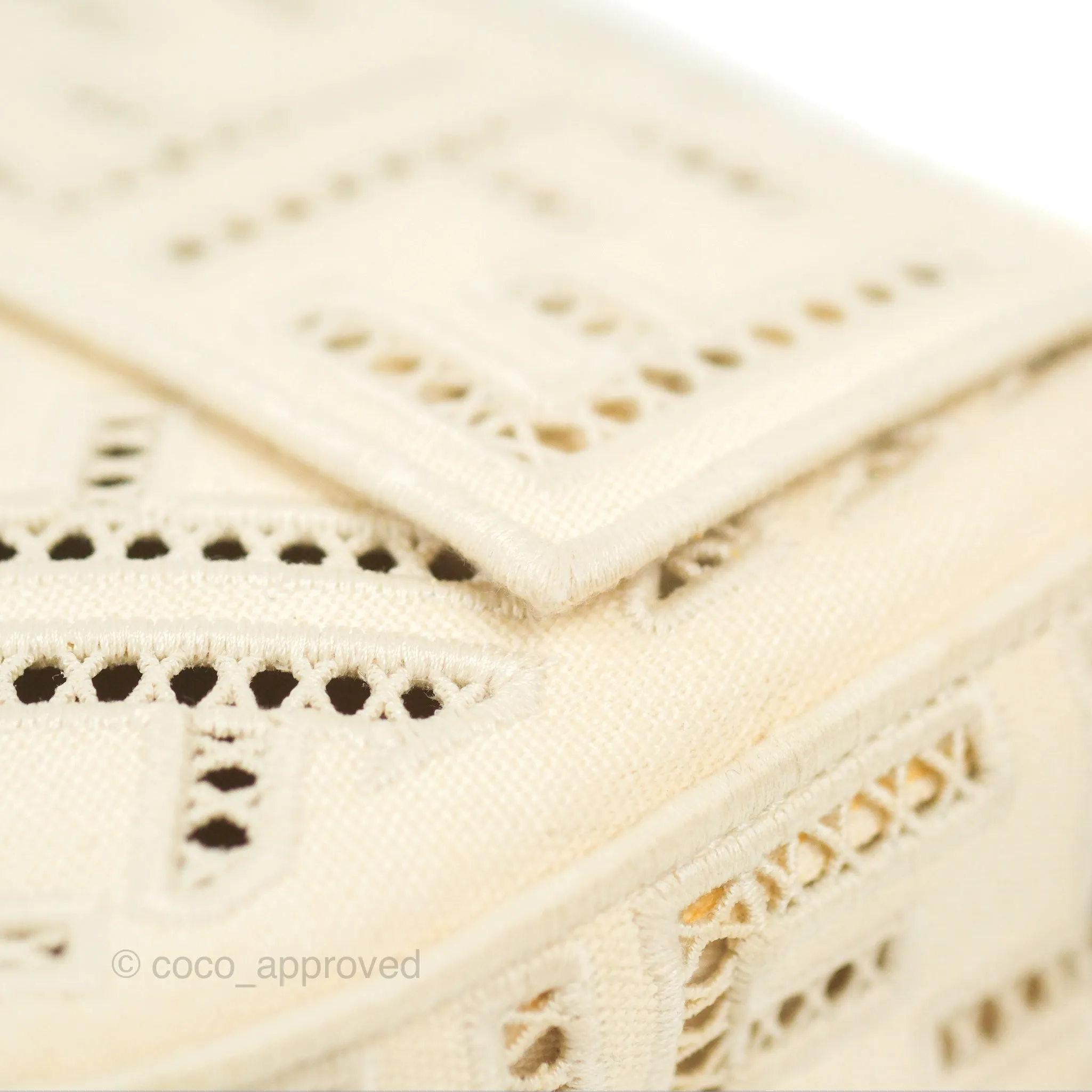 Fendi Medium FF Ajour Embroidery Baguette Bag Ivory Canvas