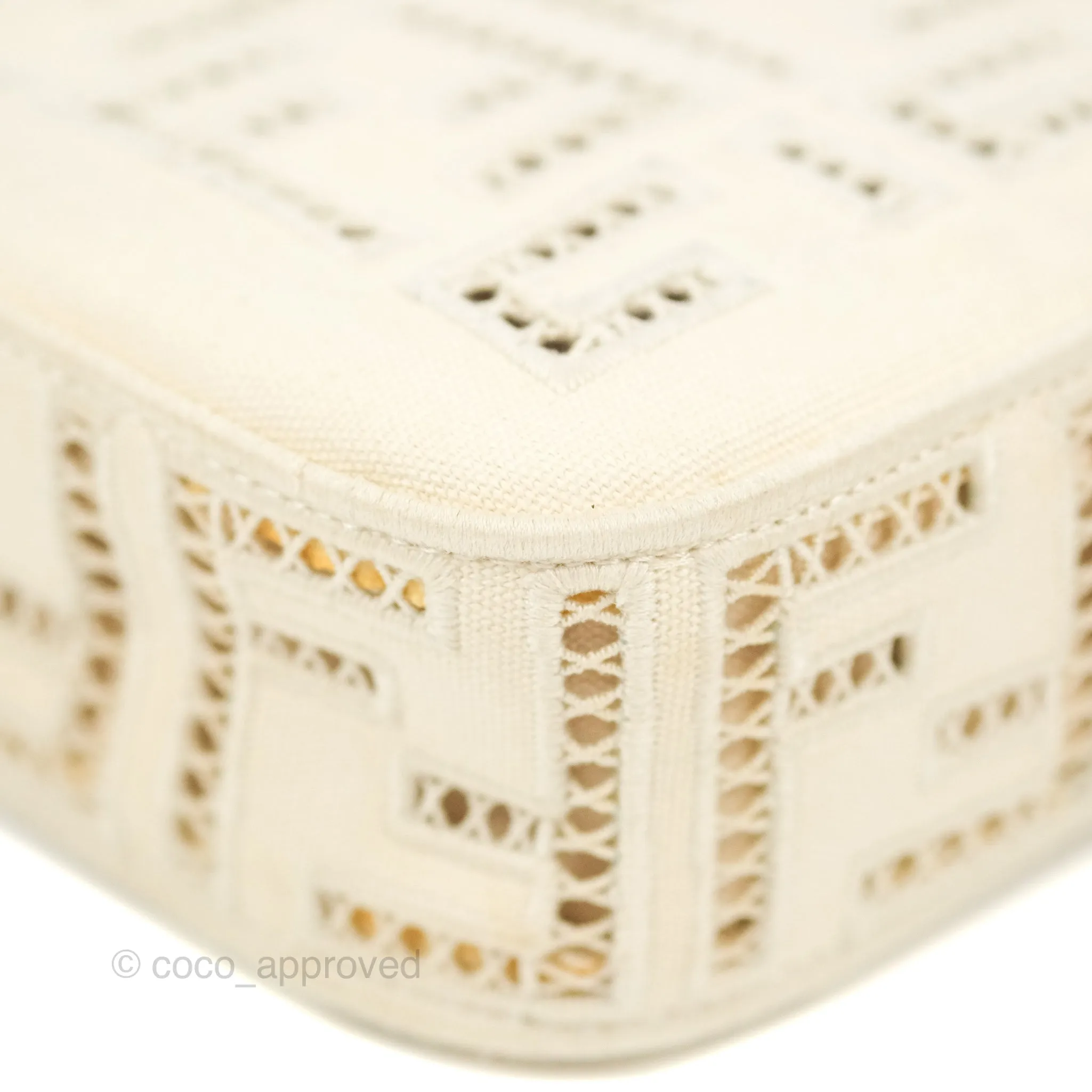 Fendi Medium FF Ajour Embroidery Baguette Bag Ivory Canvas