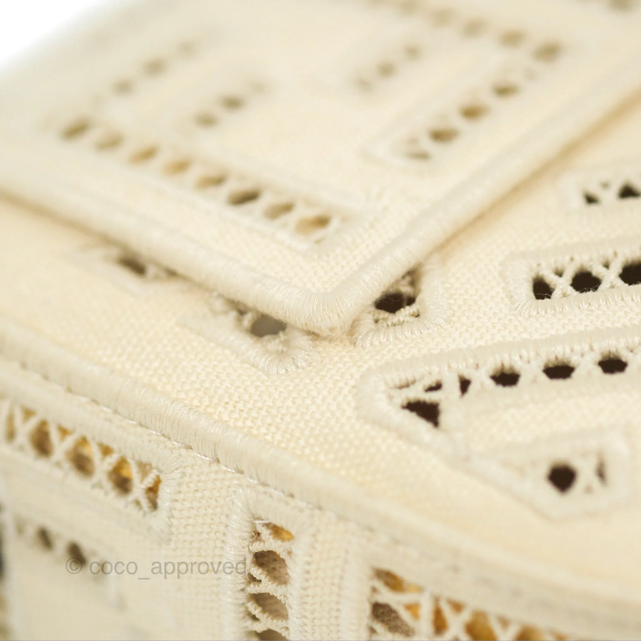Fendi Medium FF Ajour Embroidery Baguette Bag Ivory Canvas
