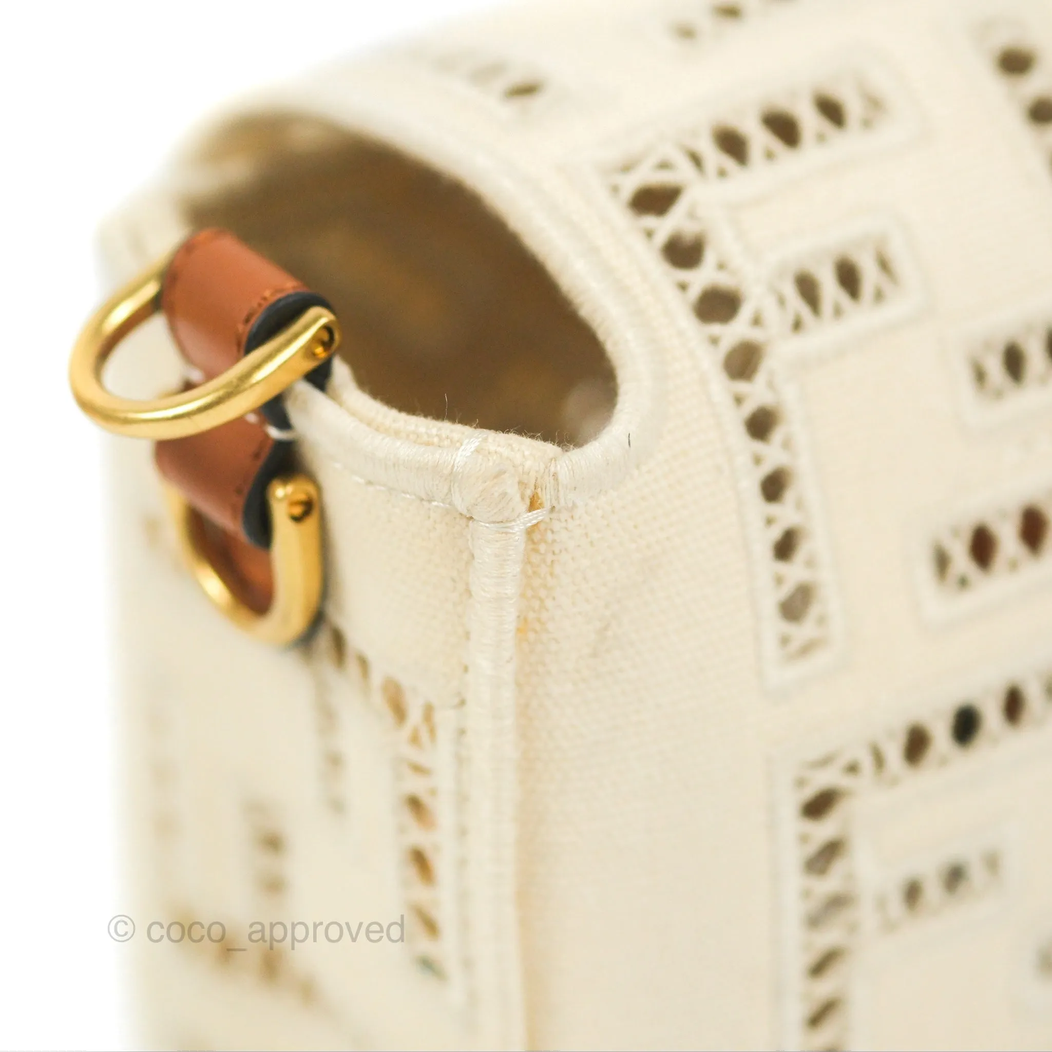 Fendi Medium FF Ajour Embroidery Baguette Bag Ivory Canvas