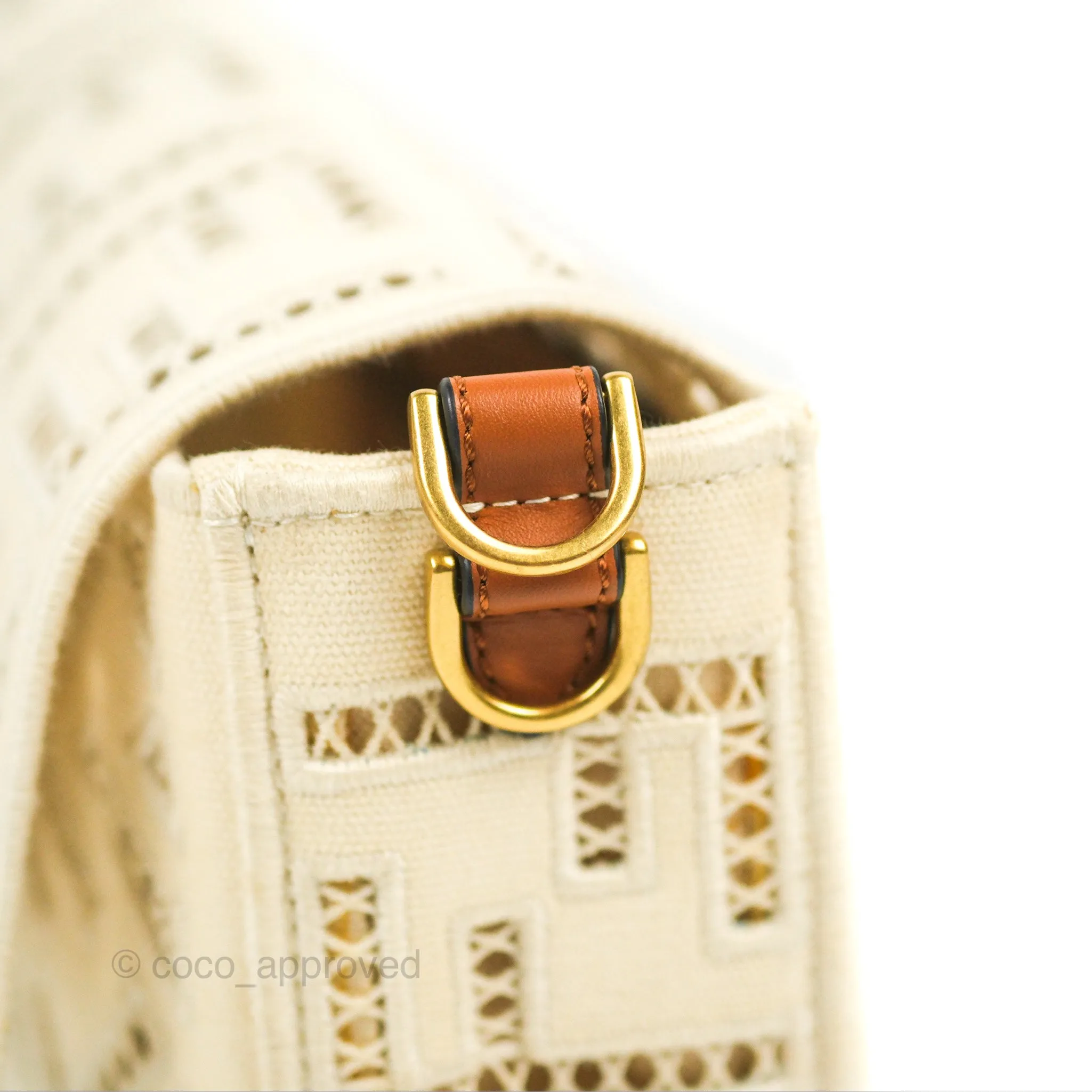 Fendi Medium FF Ajour Embroidery Baguette Bag Ivory Canvas
