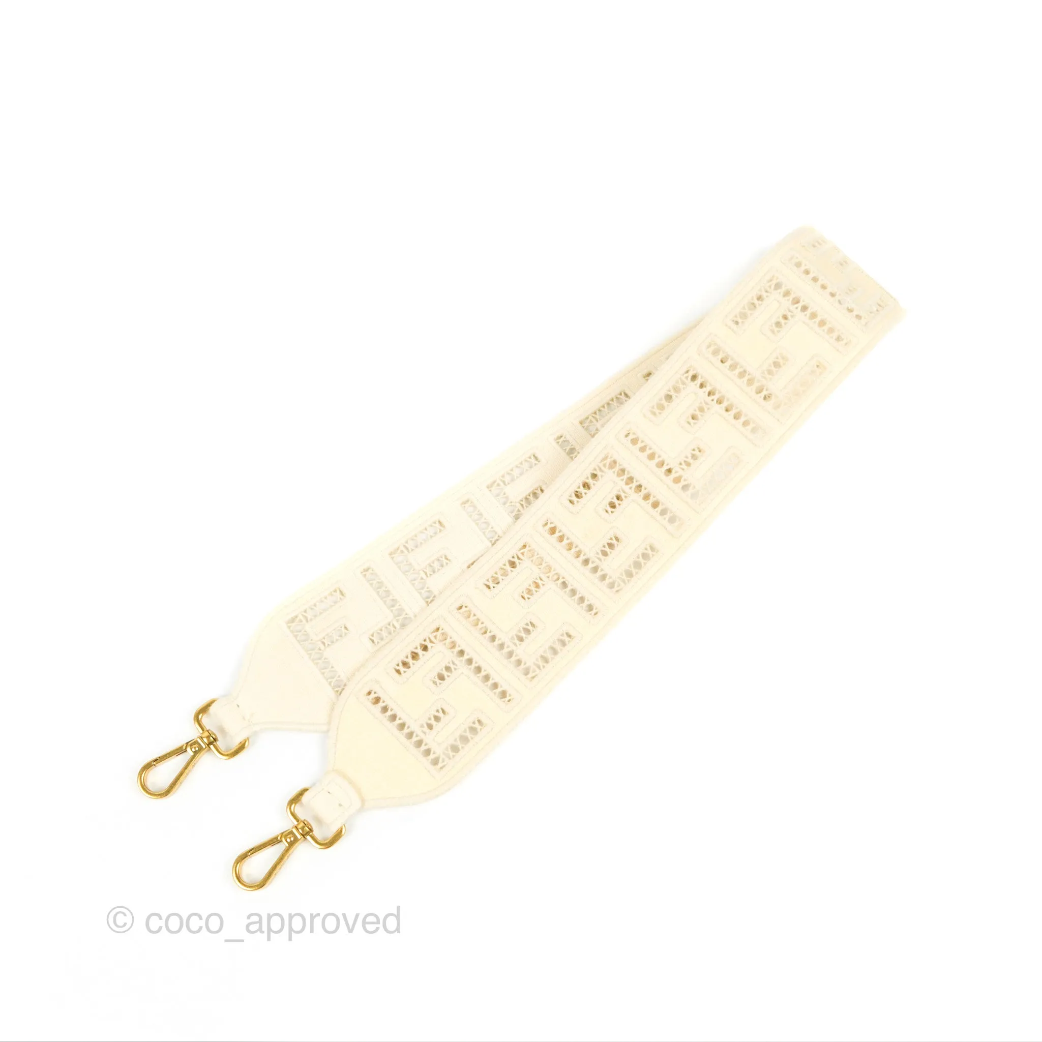 Fendi Medium FF Ajour Embroidery Baguette Bag Ivory Canvas