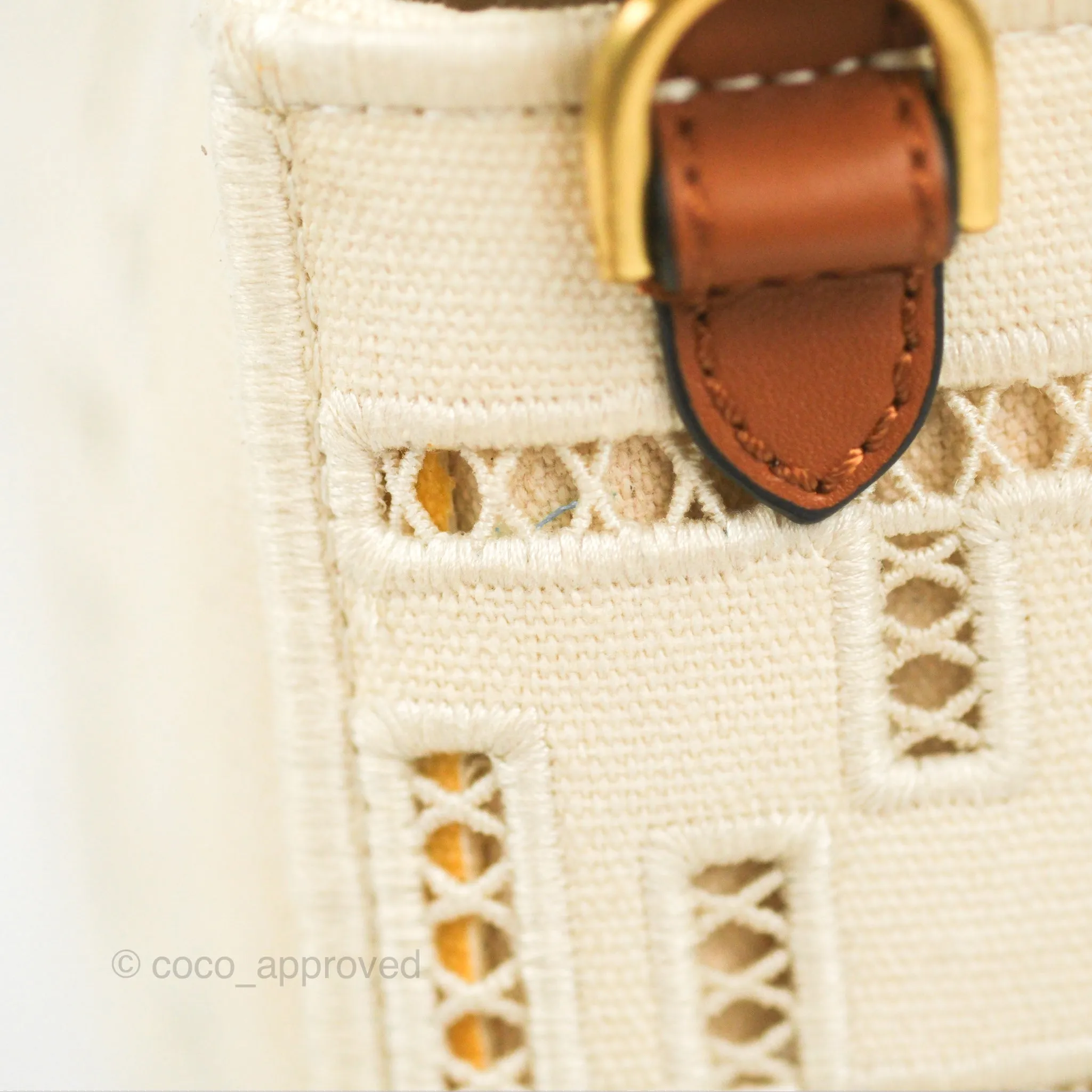 Fendi Medium FF Ajour Embroidery Baguette Bag Ivory Canvas