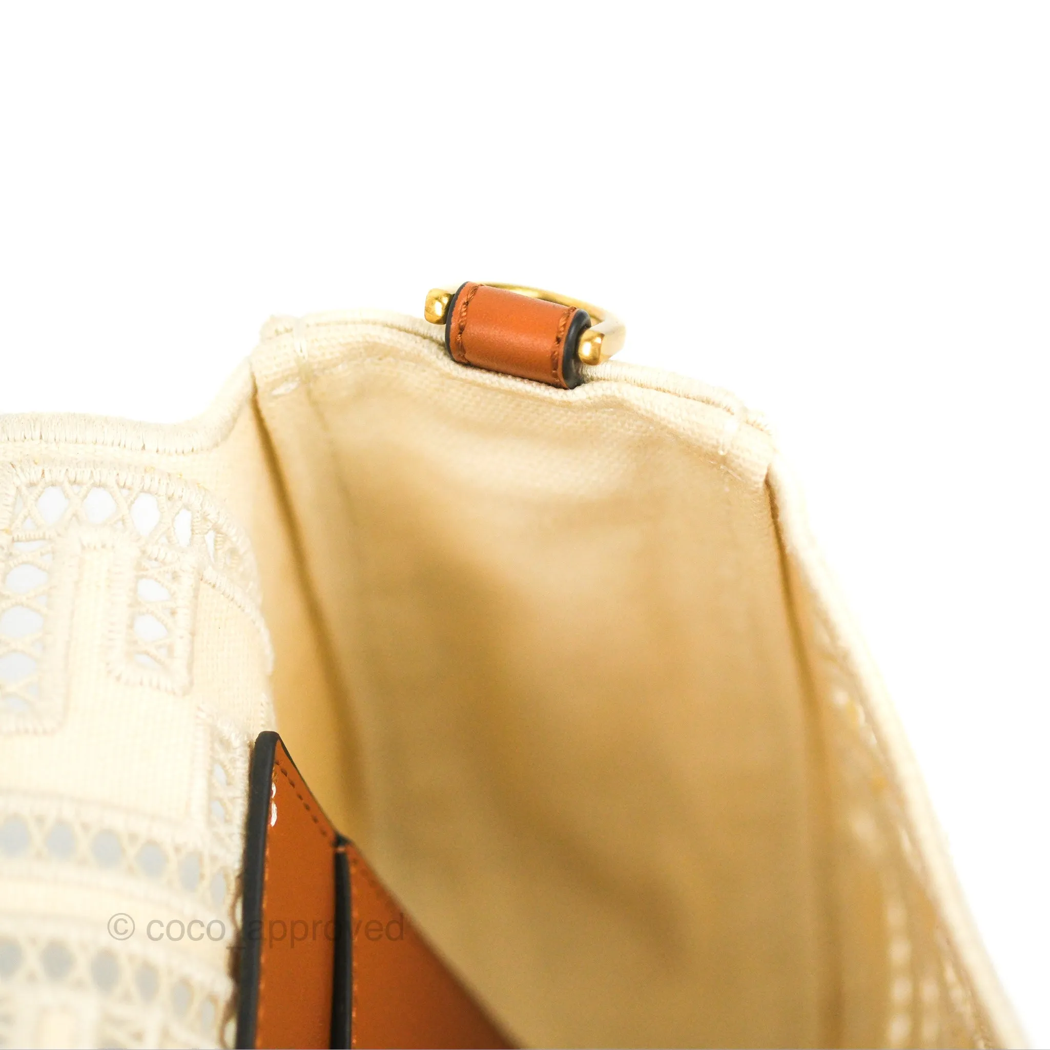 Fendi Medium FF Ajour Embroidery Baguette Bag Ivory Canvas