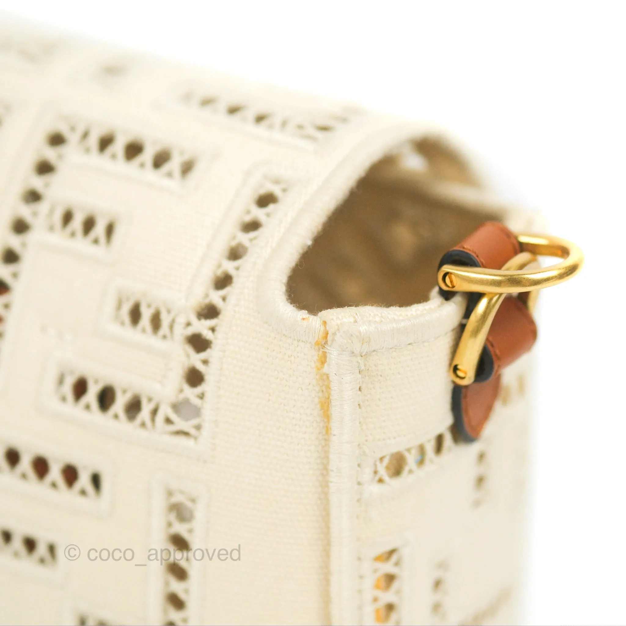 Fendi Medium FF Ajour Embroidery Baguette Bag Ivory Canvas