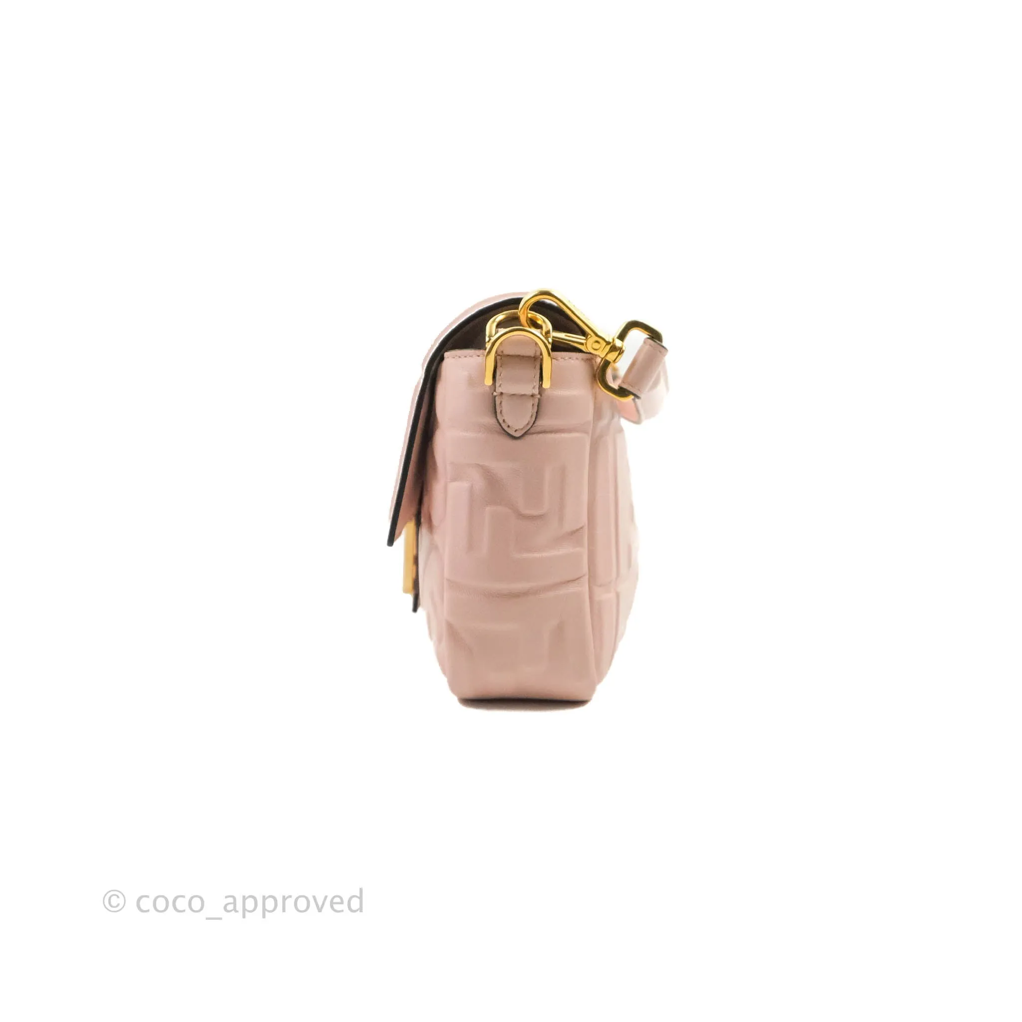 Fendi Medium Nappa FF 1974 Embossed Baguette Rosa Quarzo Gold Hardware