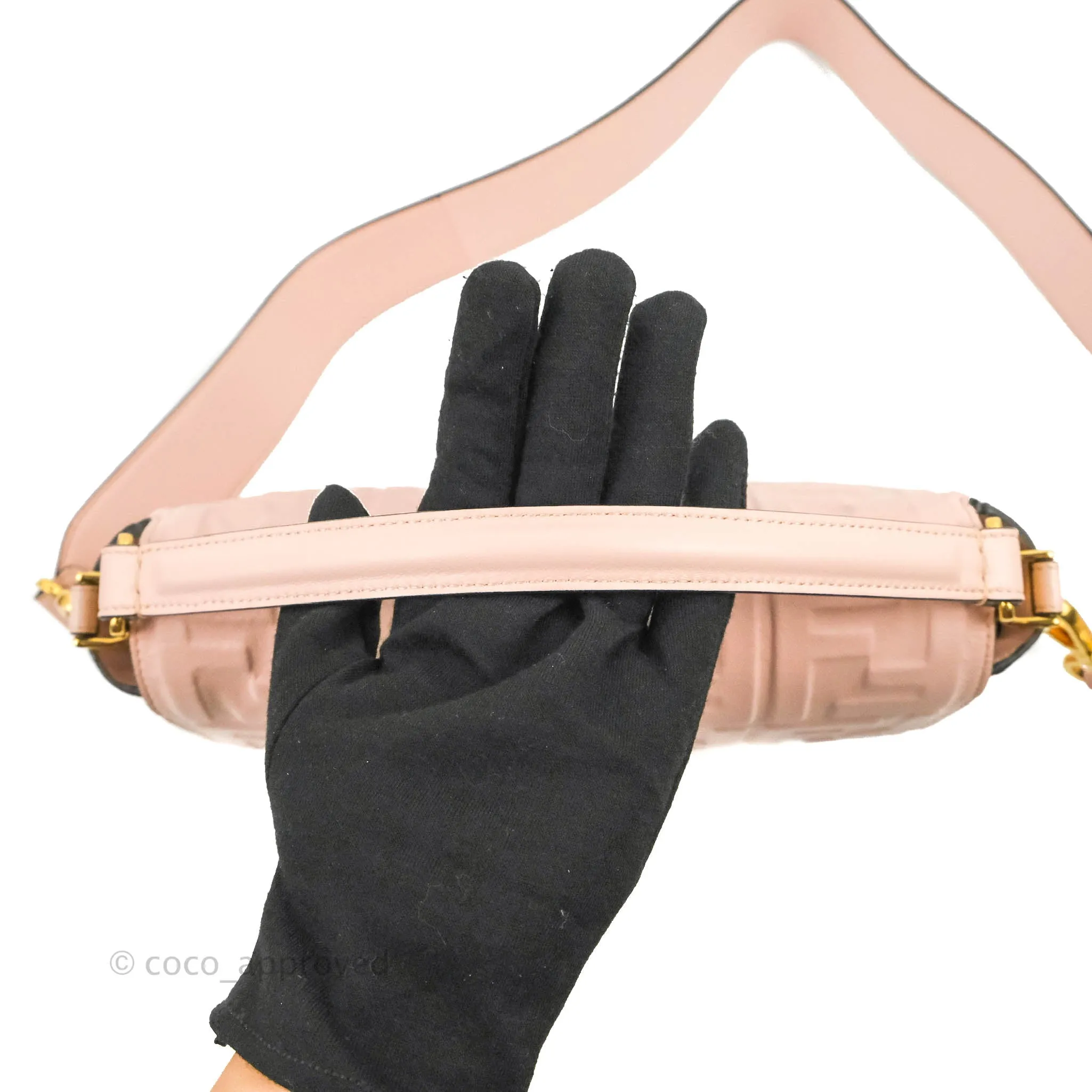 Fendi Medium Nappa FF 1974 Embossed Baguette Rosa Quarzo Gold Hardware