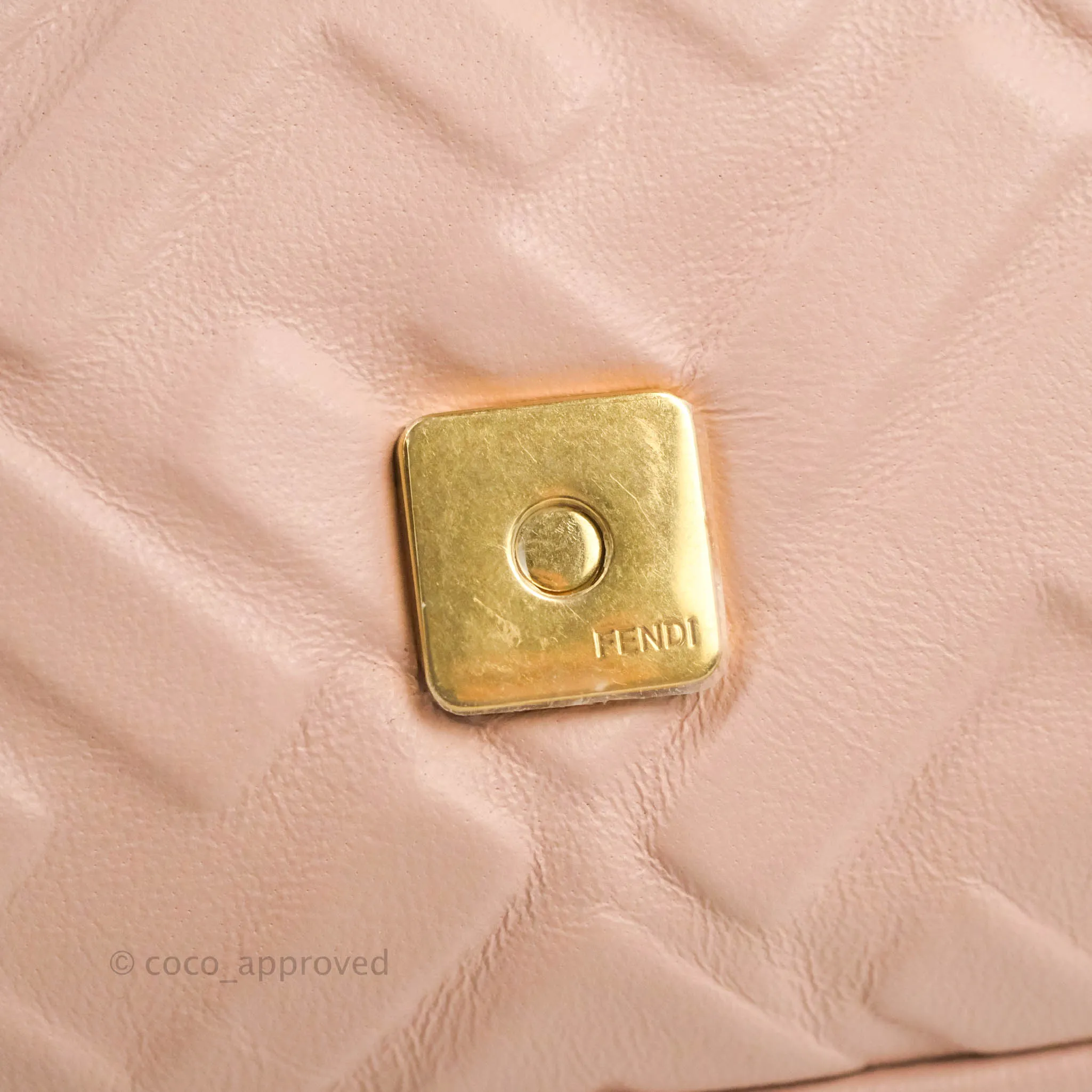 Fendi Medium Nappa FF 1974 Embossed Baguette Rosa Quarzo Gold Hardware