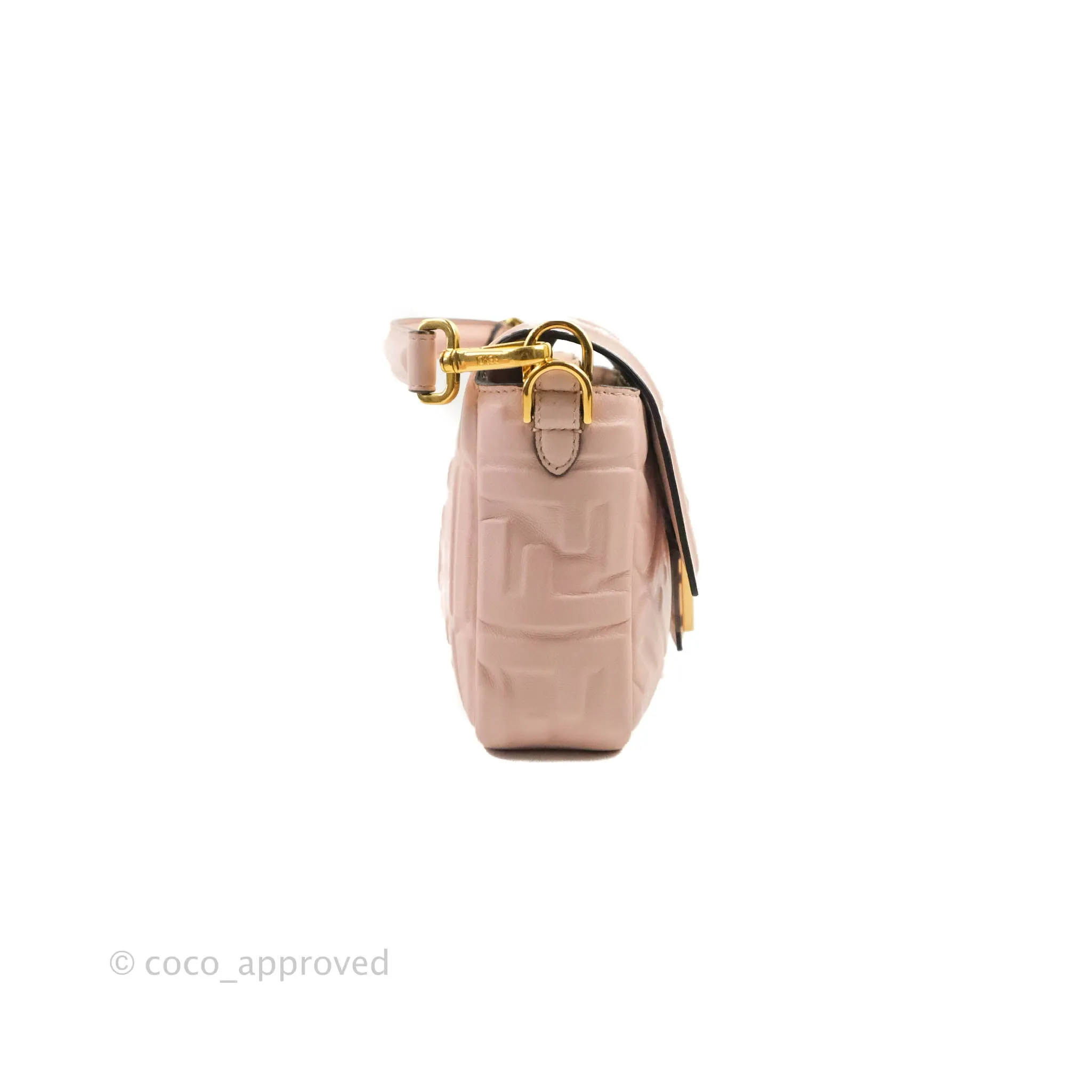 Fendi Medium Nappa FF 1974 Embossed Baguette Rosa Quarzo Gold Hardware
