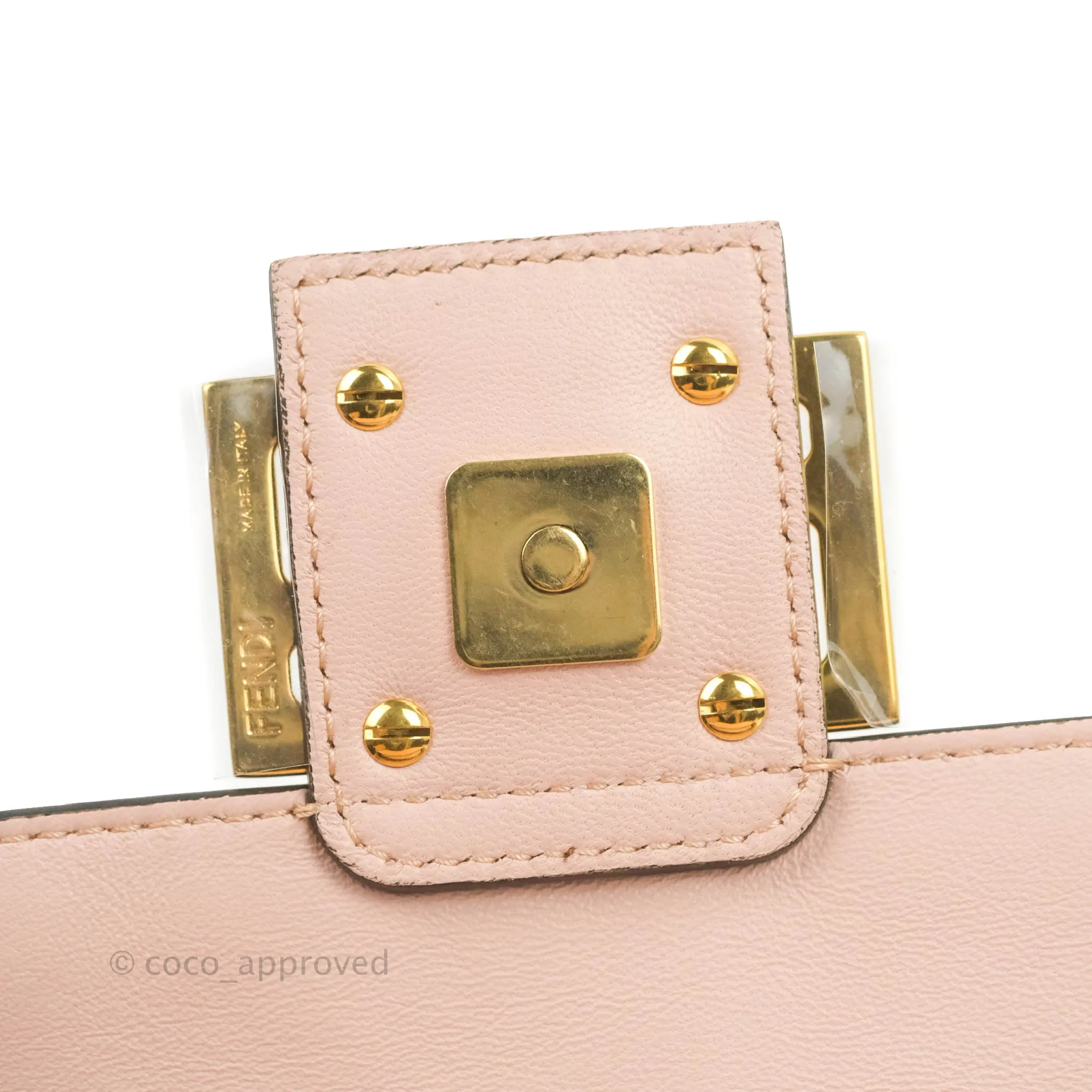 Fendi Medium Nappa FF 1974 Embossed Baguette Rosa Quarzo Gold Hardware