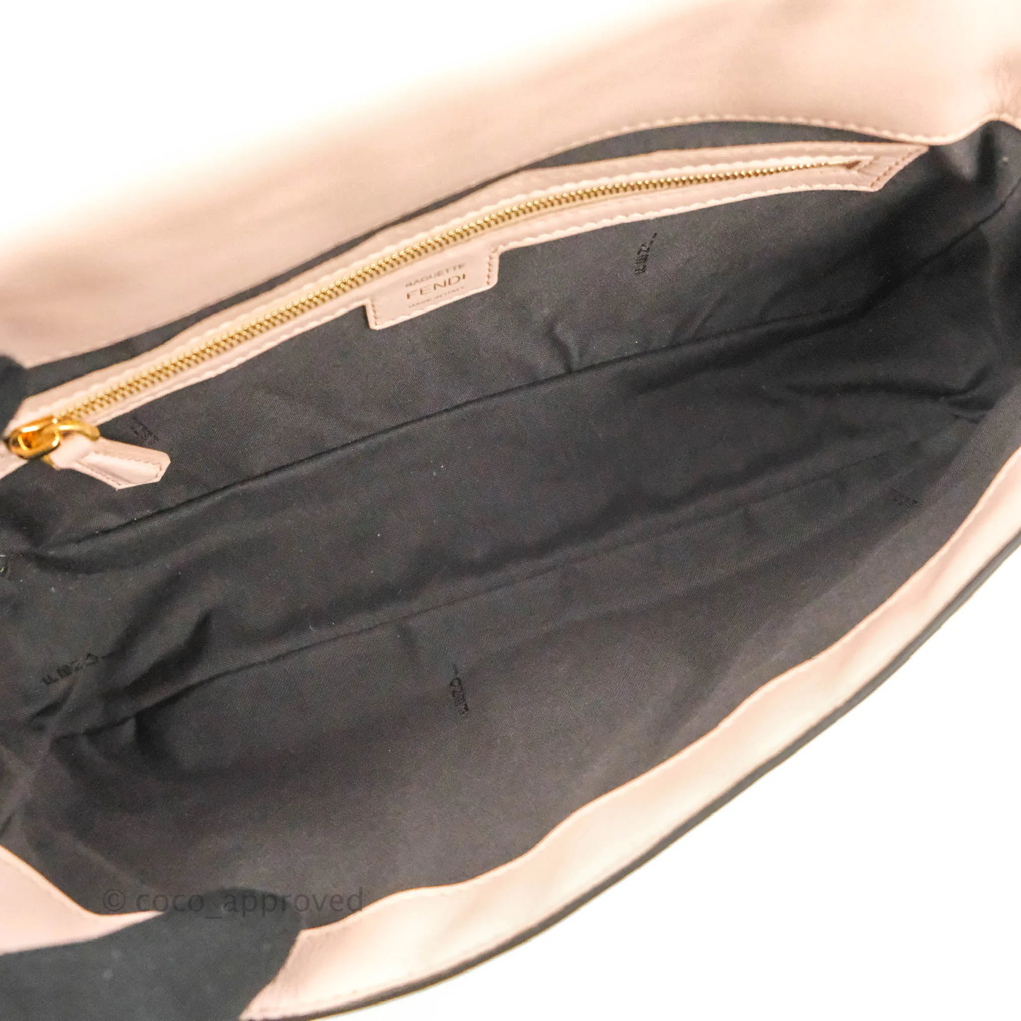 Fendi Medium Nappa FF 1974 Embossed Baguette Rosa Quarzo Gold Hardware