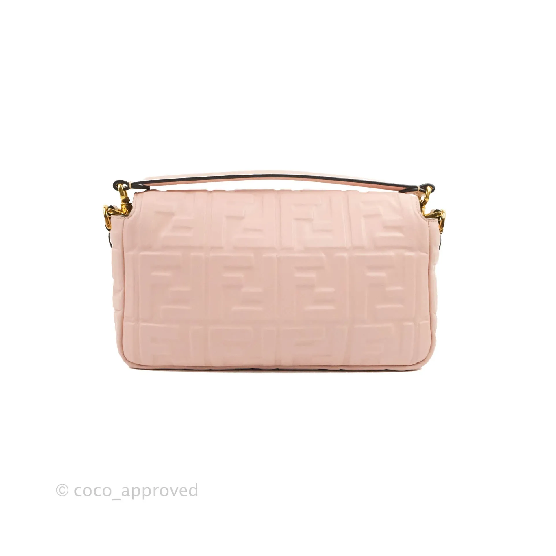 Fendi Medium Nappa FF 1974 Embossed Baguette Rosa Quarzo Gold Hardware