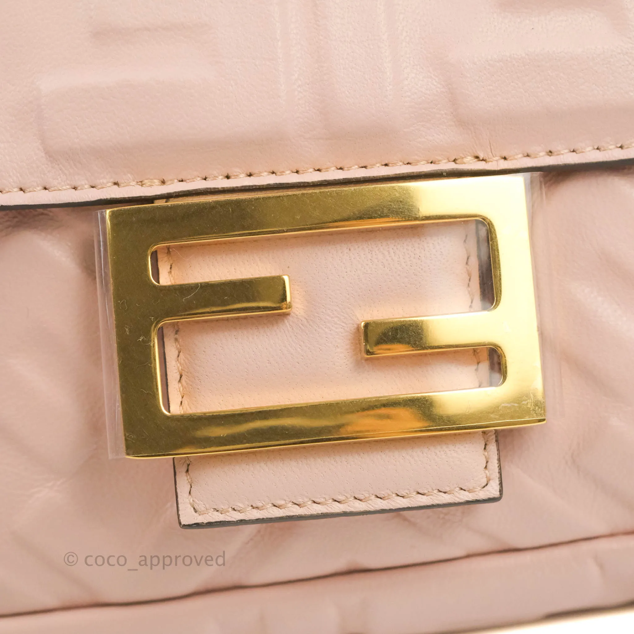 Fendi Medium Nappa FF 1974 Embossed Baguette Rosa Quarzo Gold Hardware