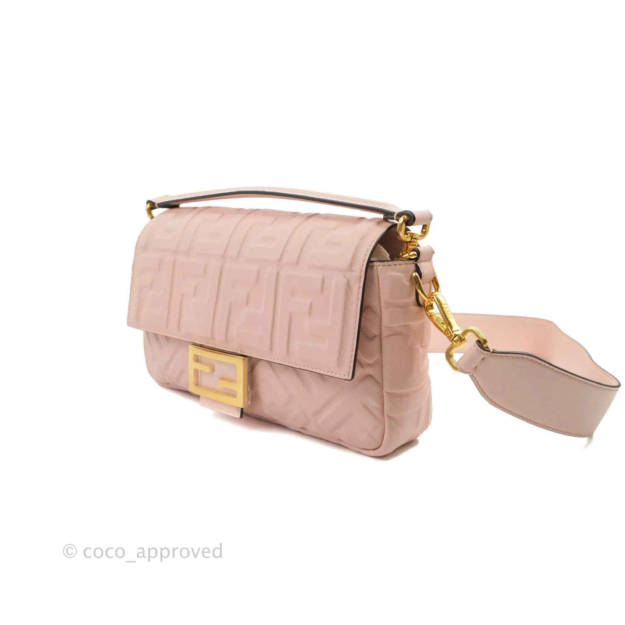 Fendi Medium Nappa FF 1974 Embossed Baguette Rosa Quarzo Gold Hardware
