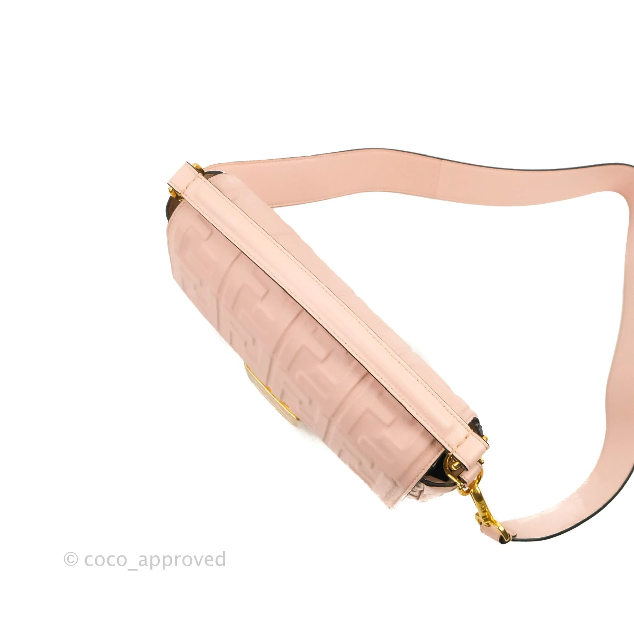 Fendi Medium Nappa FF 1974 Embossed Baguette Rosa Quarzo Gold Hardware